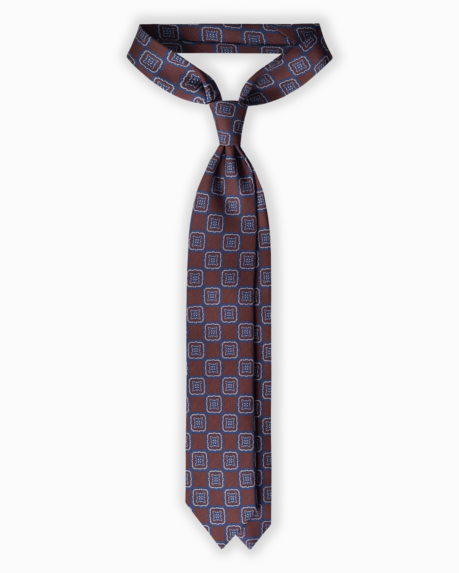 Cravatta in Seta Italiana 3 Pieghe Motivo Geometrico - Marrone