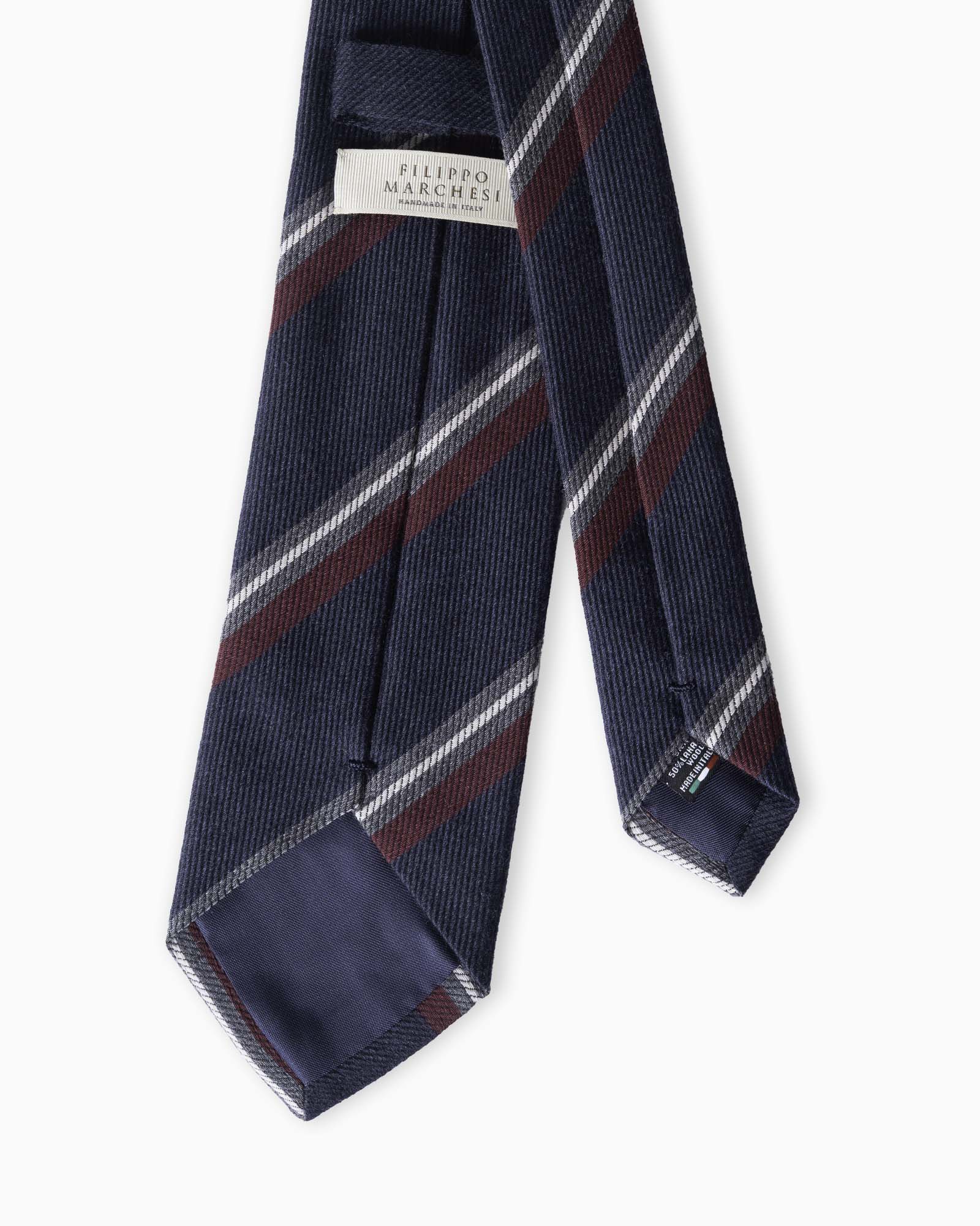 Cravatta in Seta e Lana 3 Pieghe Regimental - Blu