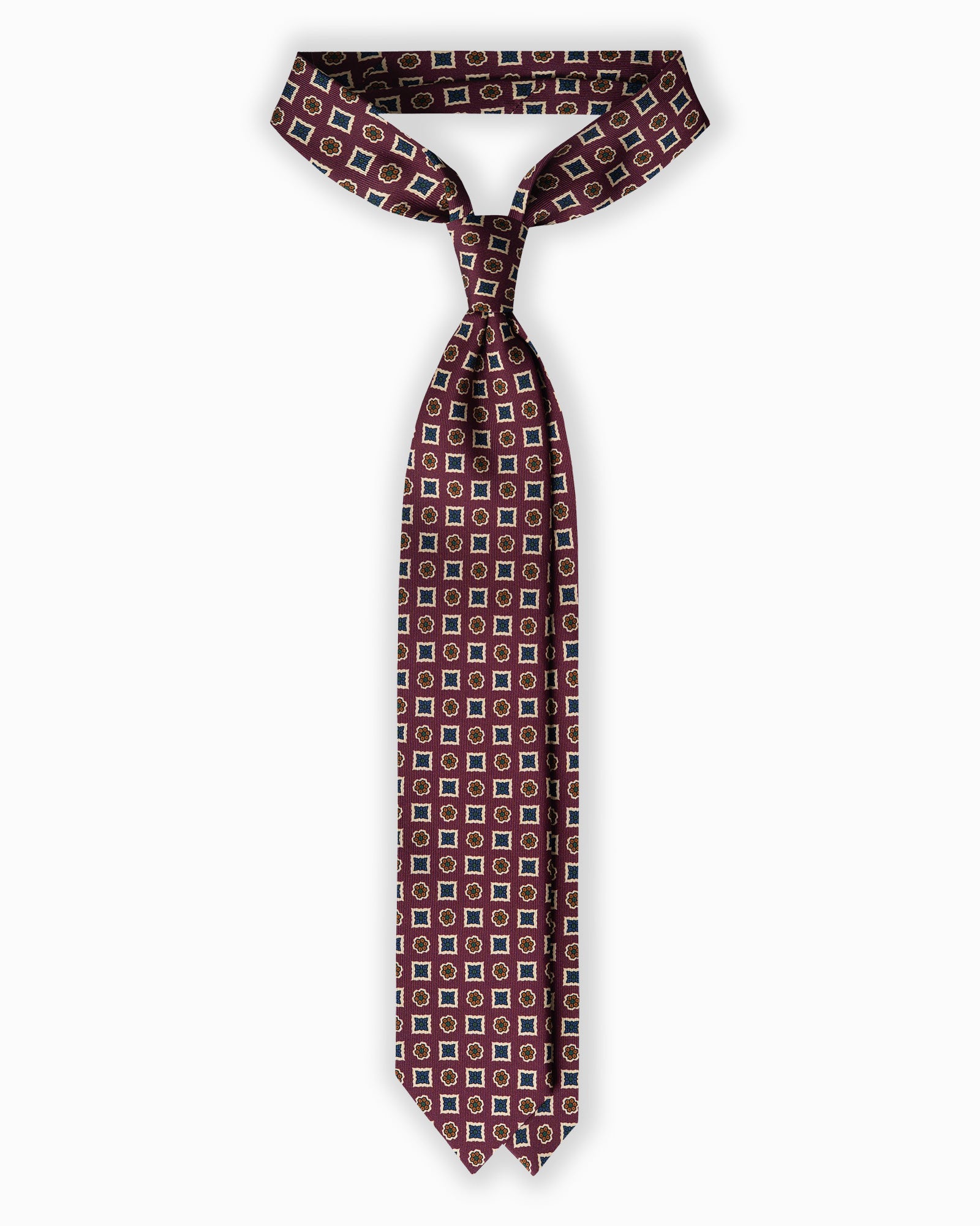 Cravatta in Seta Madder 3 Pieghe Motivo Geometrico Floreale - Bordeaux