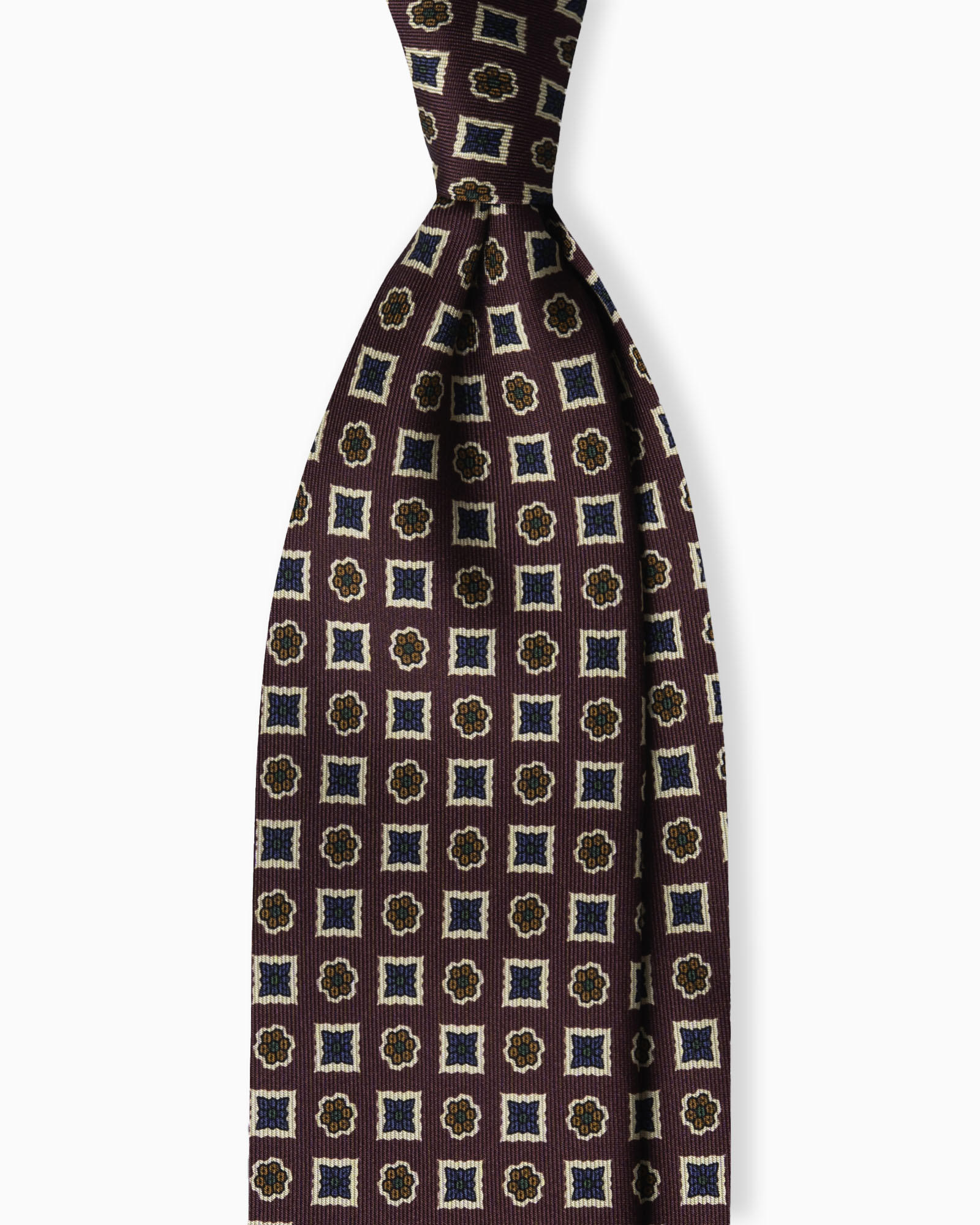 Cravatta in Seta Madder 3 Pieghe Motivo Geometrico Floreale - Bordeaux