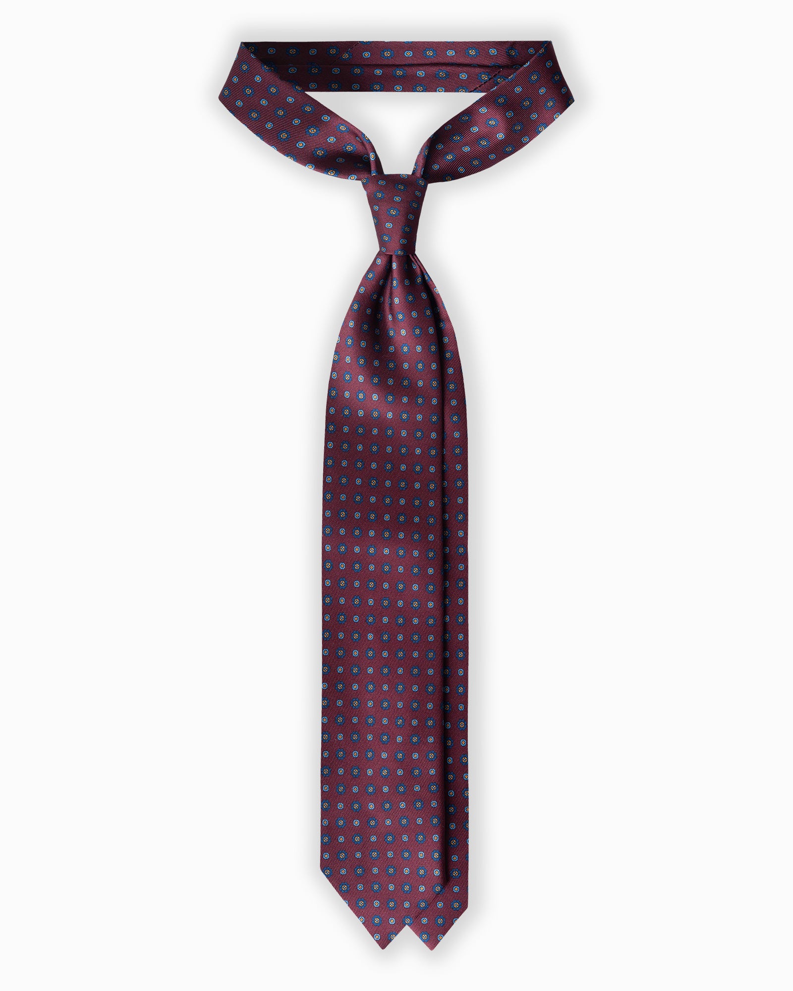 Cravatta in Seta Italiana 3 Pieghe Motivo Floreale - Bordeaux
