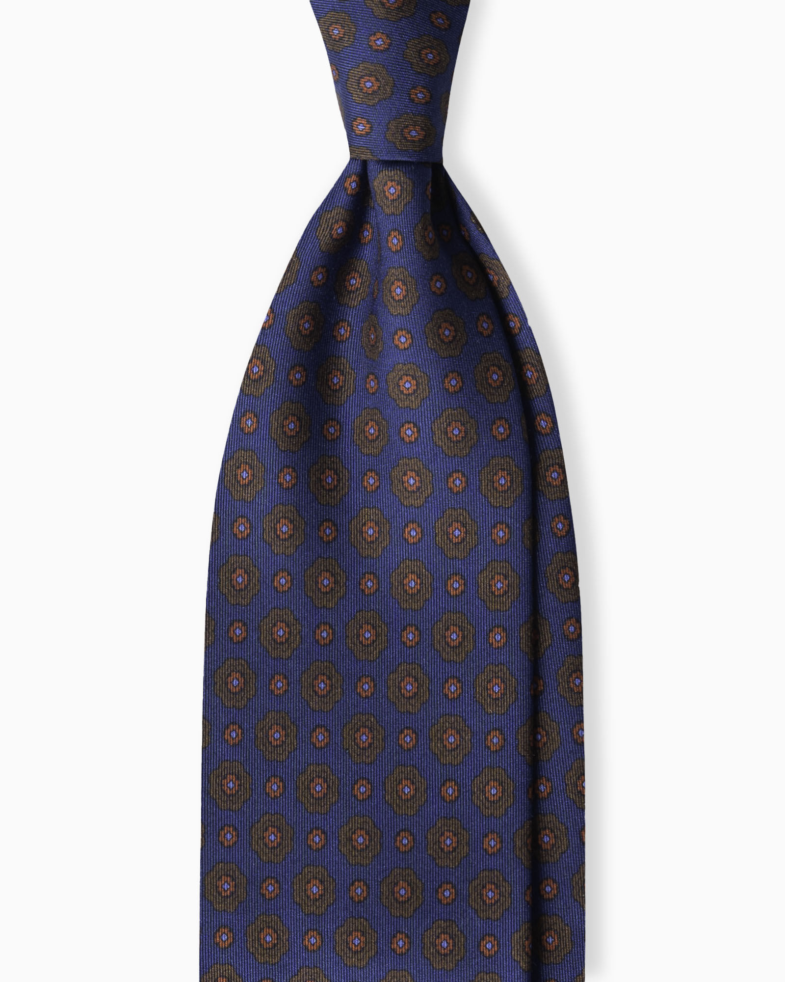 Cravatta in Seta Italiana 3 Pieghe Motivo Floreale - Blu Navy