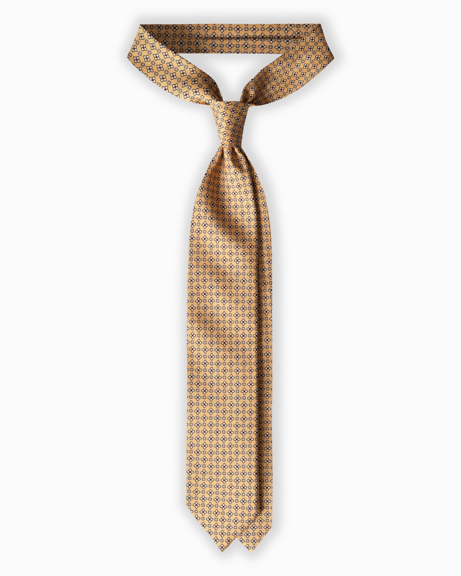 Cravatta in Seta Inglese 3 Pieghe Motivo Geometrico Floreale - Senape