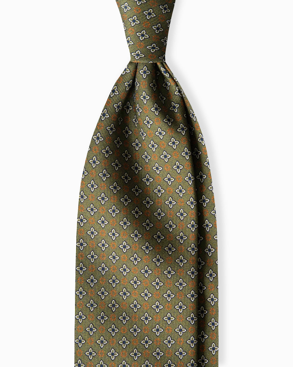 3 Fold Geometric Floral Patter English Silk Tie - Olive Green