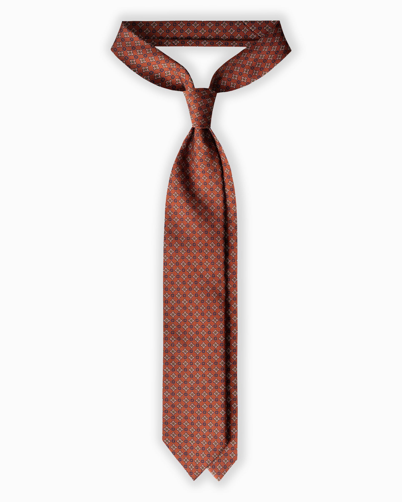 Cravatta in Seta Inglese 3 Pieghe Motivo Geometrico Floreale - Ruggine