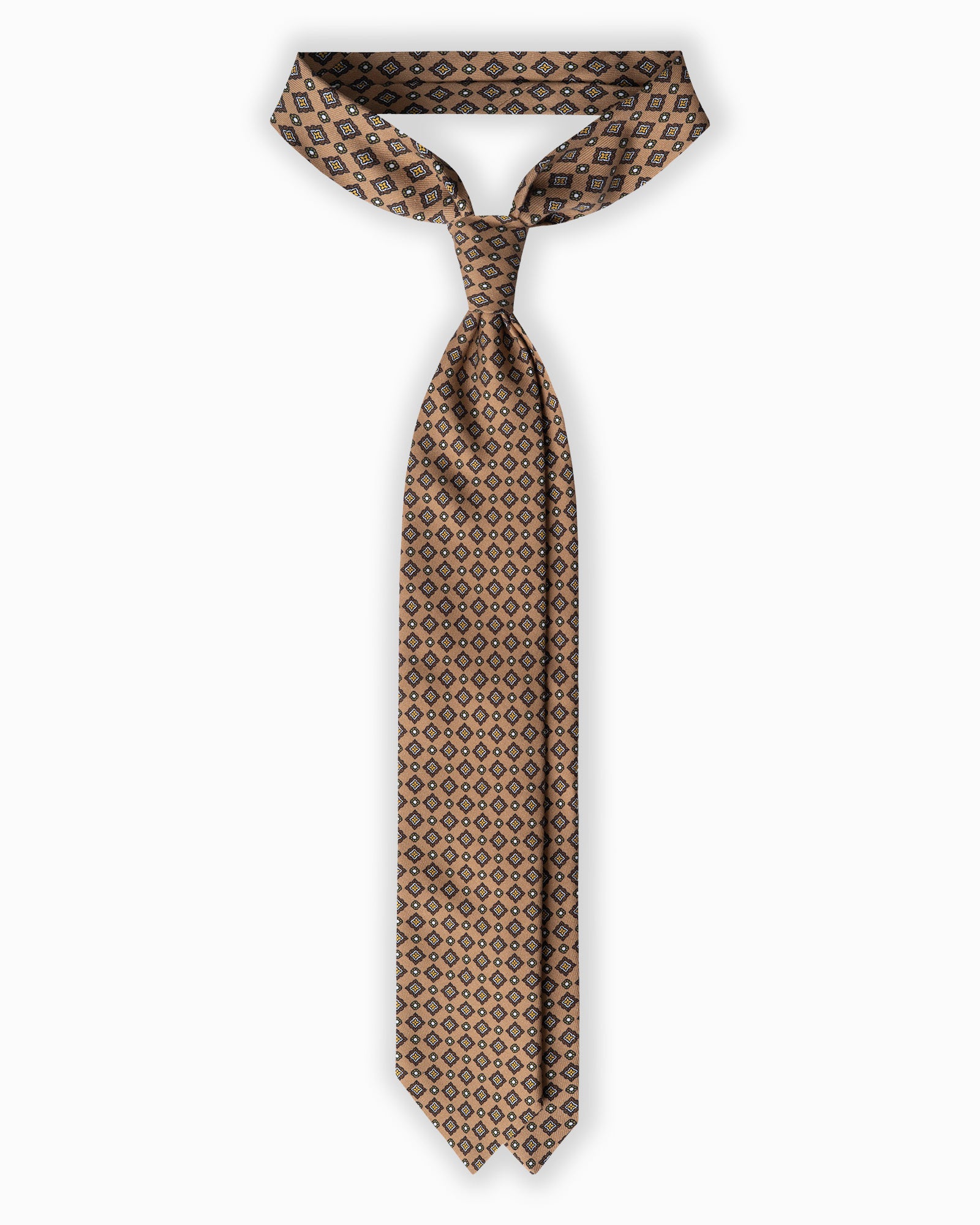 Cravatta in Seta Madder 3 Pieghe Motivo Geometrico - Cammello
