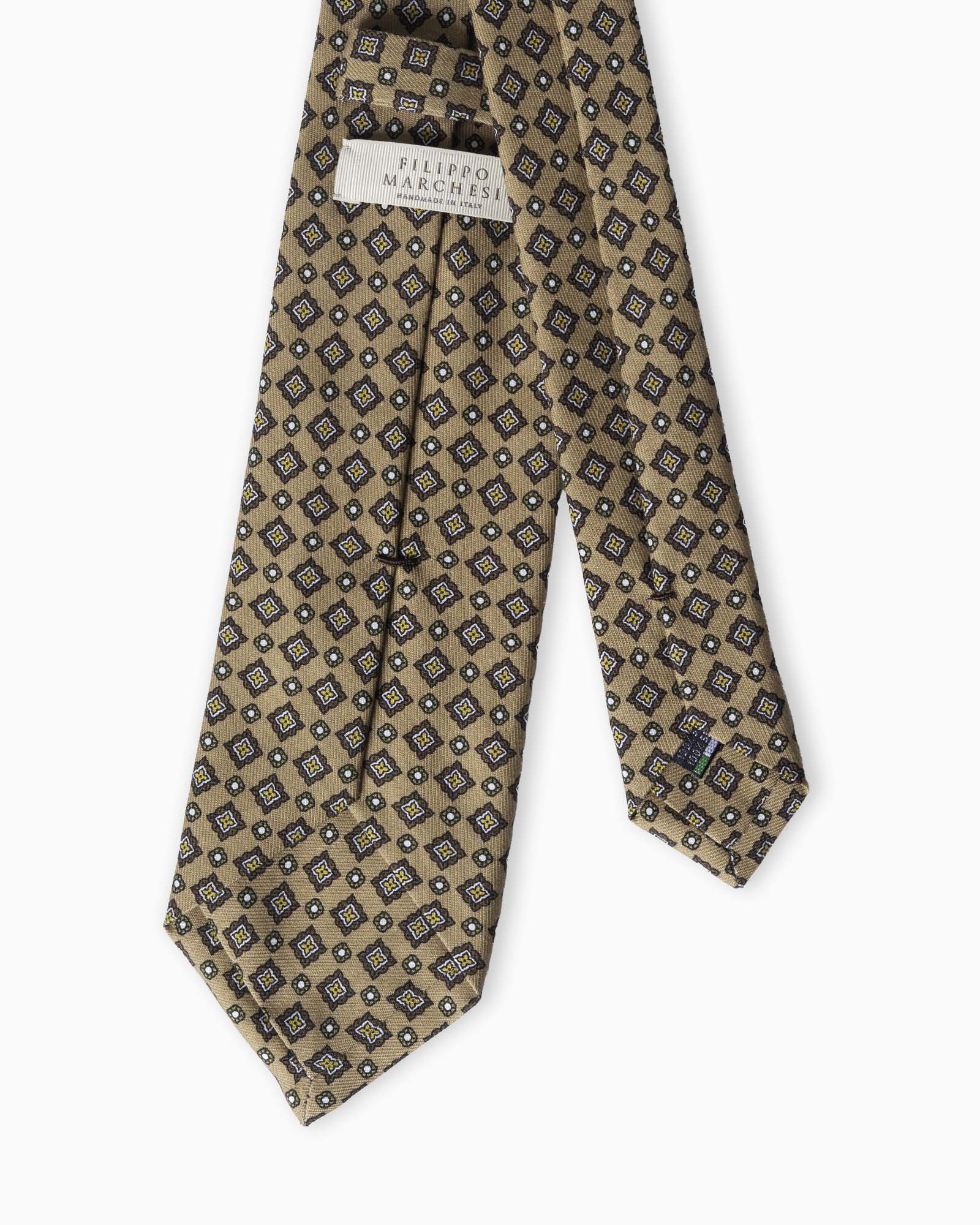 Cravatta in Seta Madder 3 Pieghe Motivo Geometrico - Cammello
