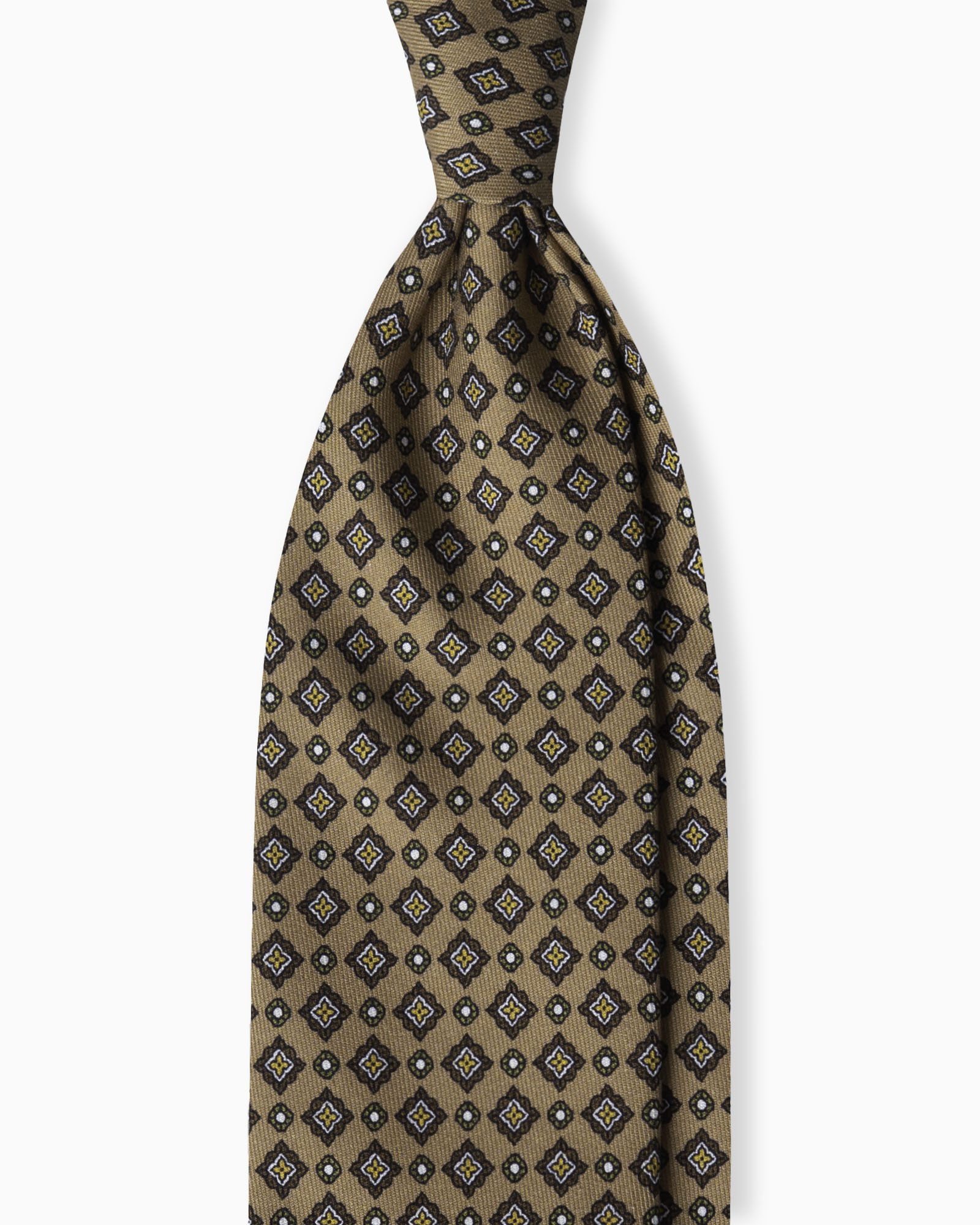 Cravatta in Seta Madder 3 Pieghe Motivo Geometrico - Cammello