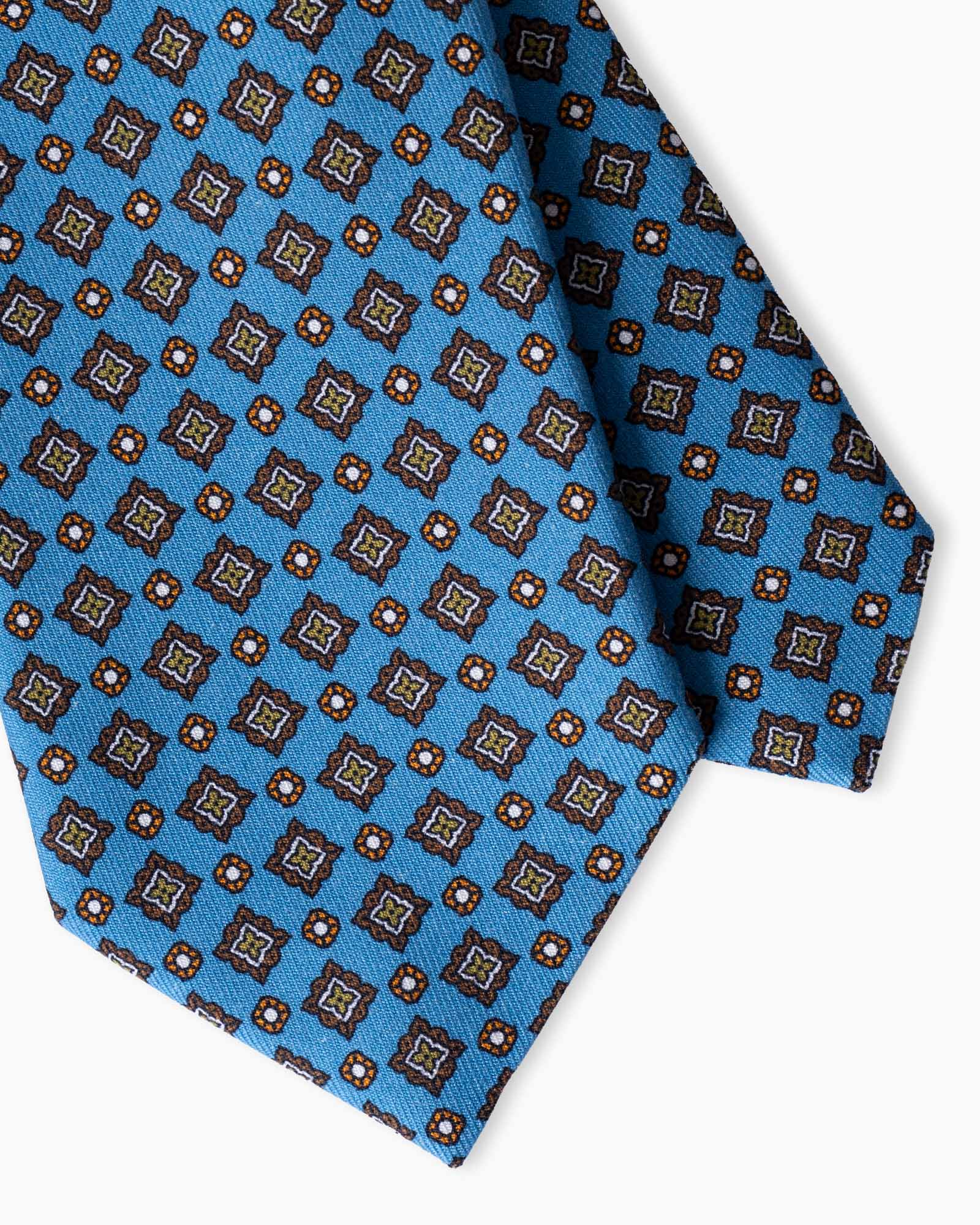 Cravatta in Seta Madder 3 Pieghe Motivo Geometrico - Azzurro