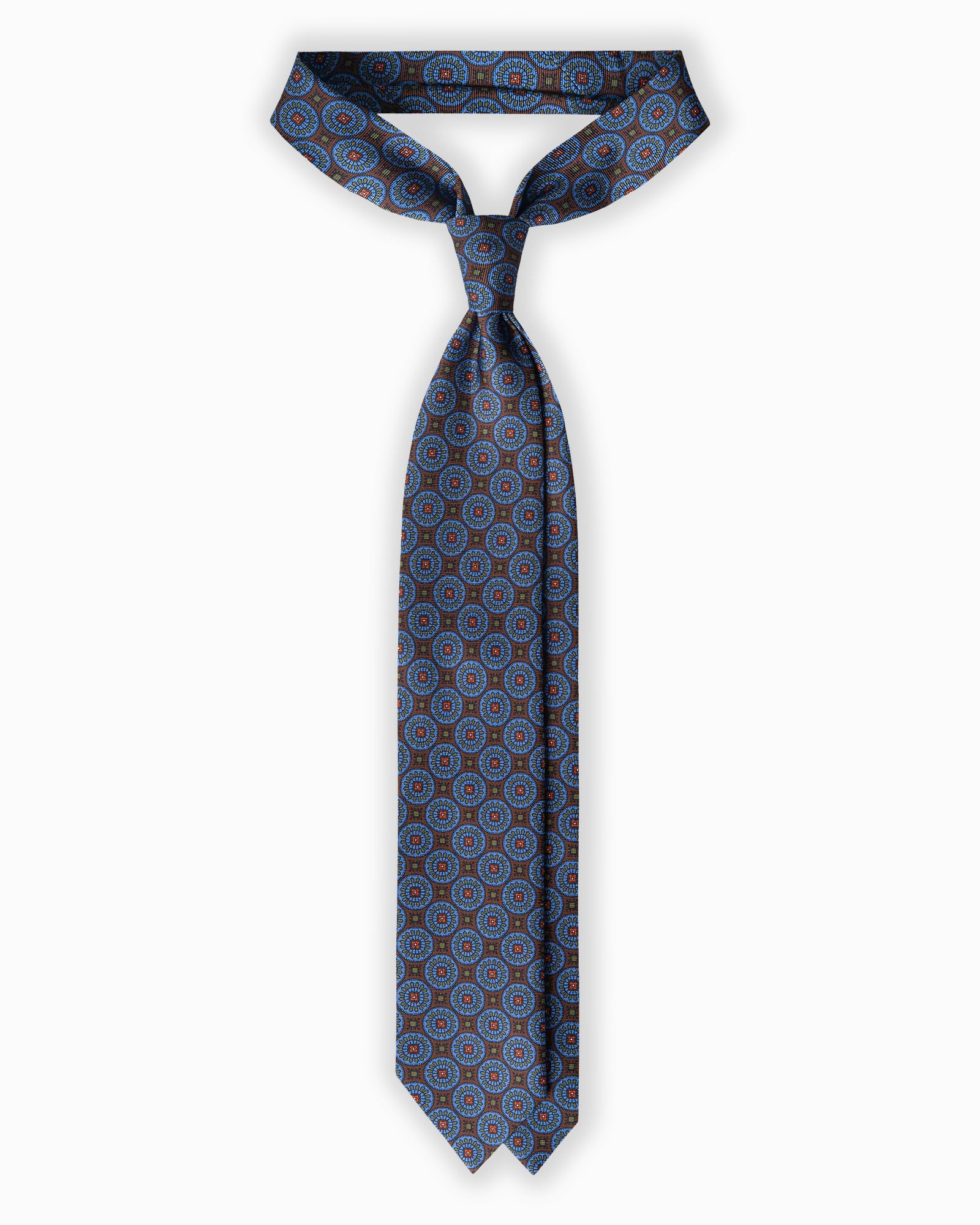 Cravatta in Seta Madder 3 Pieghe con Medaglioni - Marrone