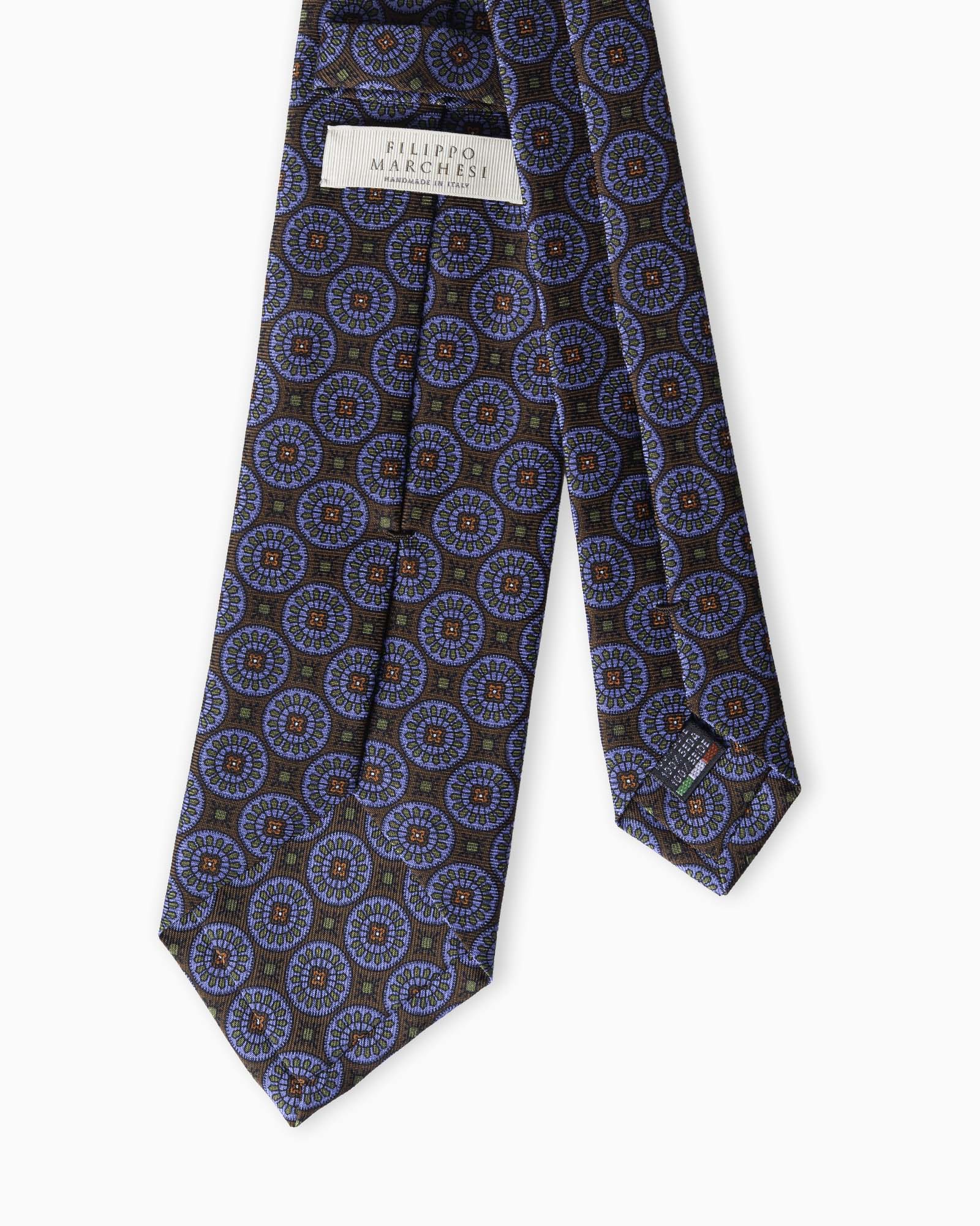 Italian madder silk tie made in Italy in brown with elegant medallion motif