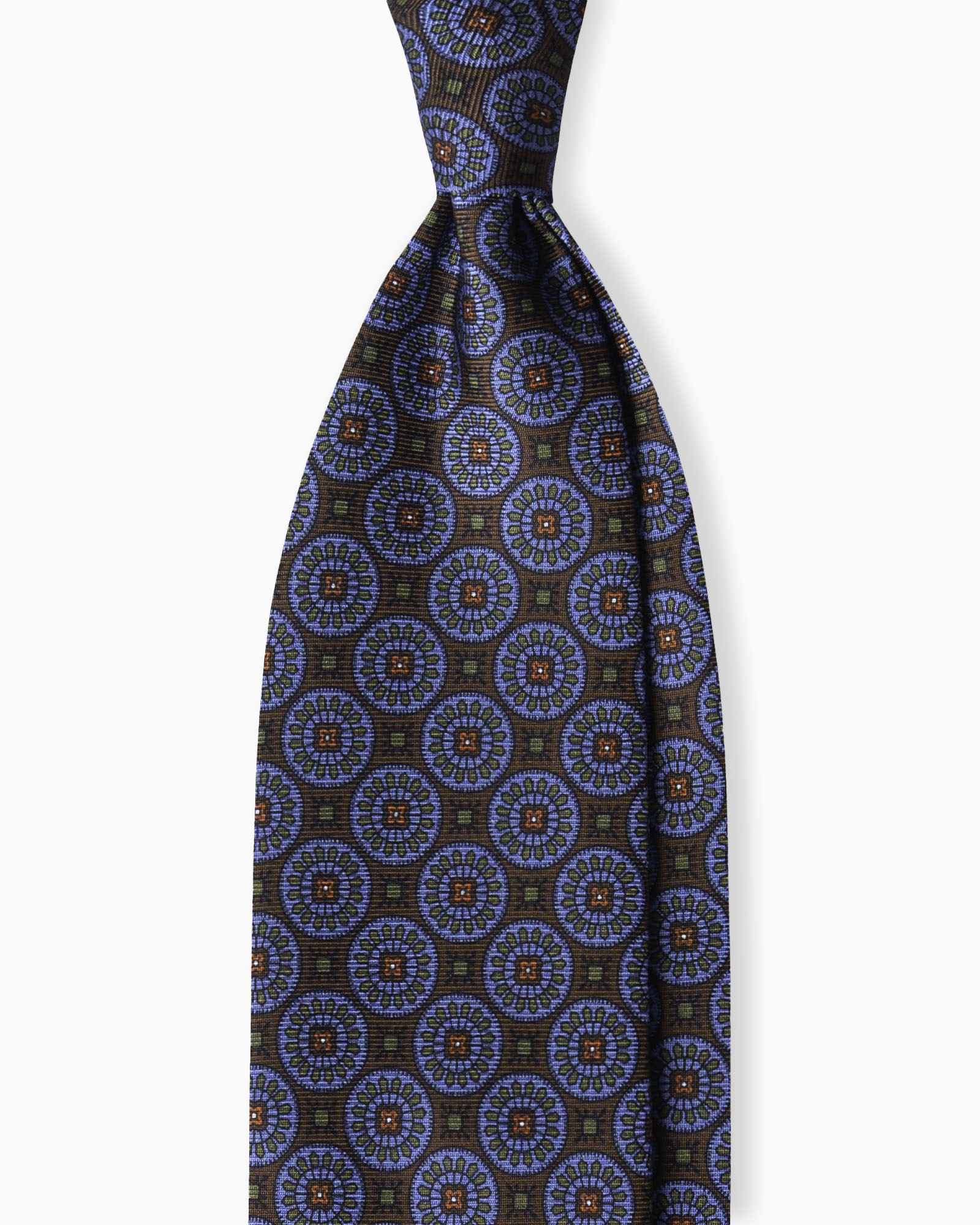 Cravatta in Seta Madder 3 Pieghe con Medaglioni - Marrone