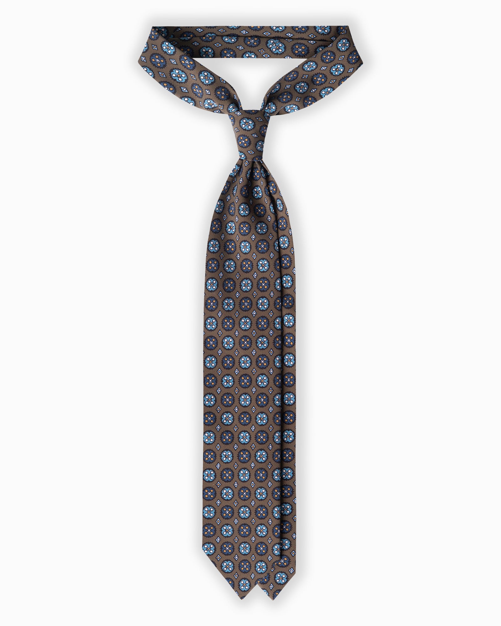 Cravatta in Seta Madder 3 Pieghe con Medaglioni - Marrone Cedro