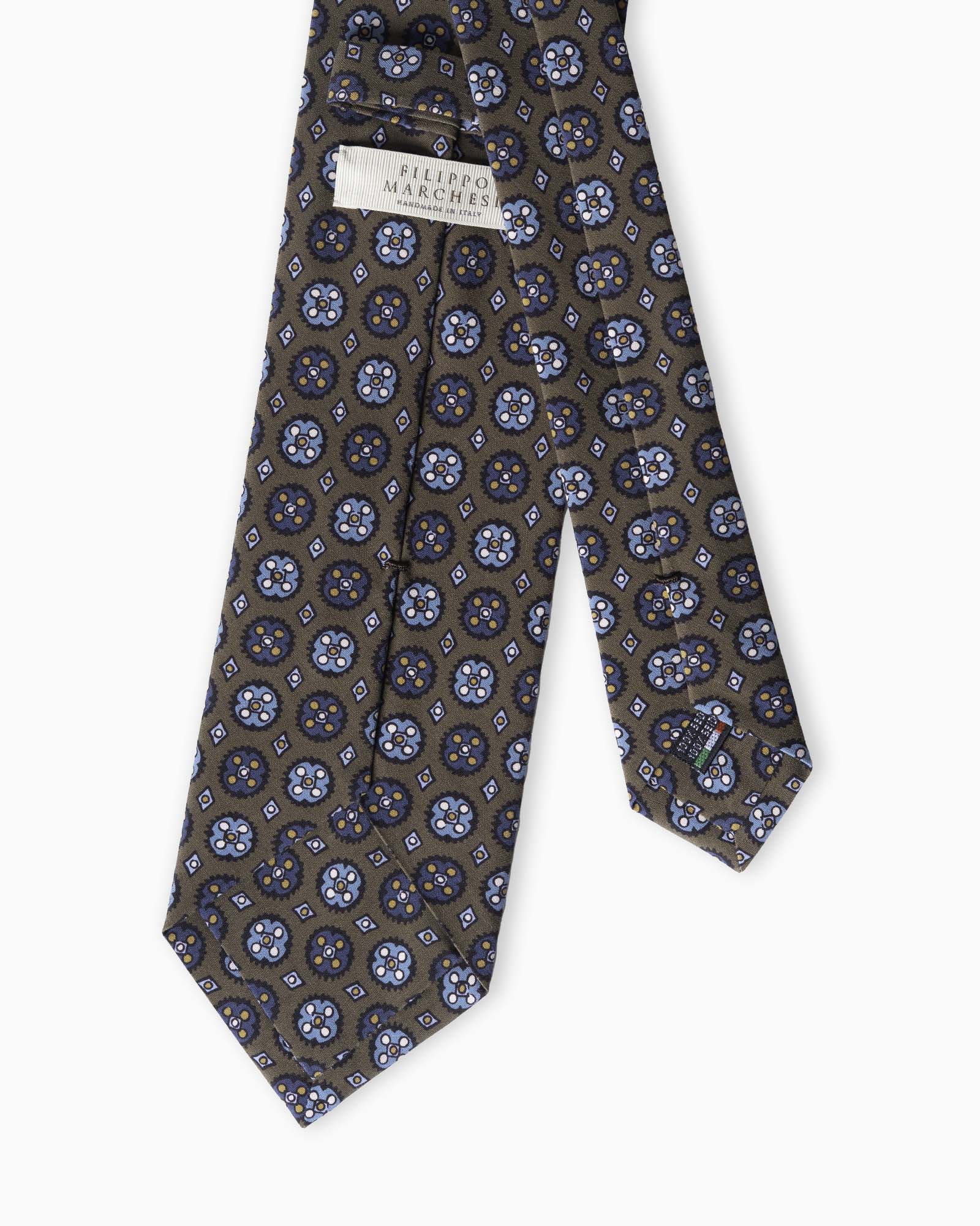 Cravatta in Seta Madder 3 Pieghe con Medaglioni - Marrone Cedro