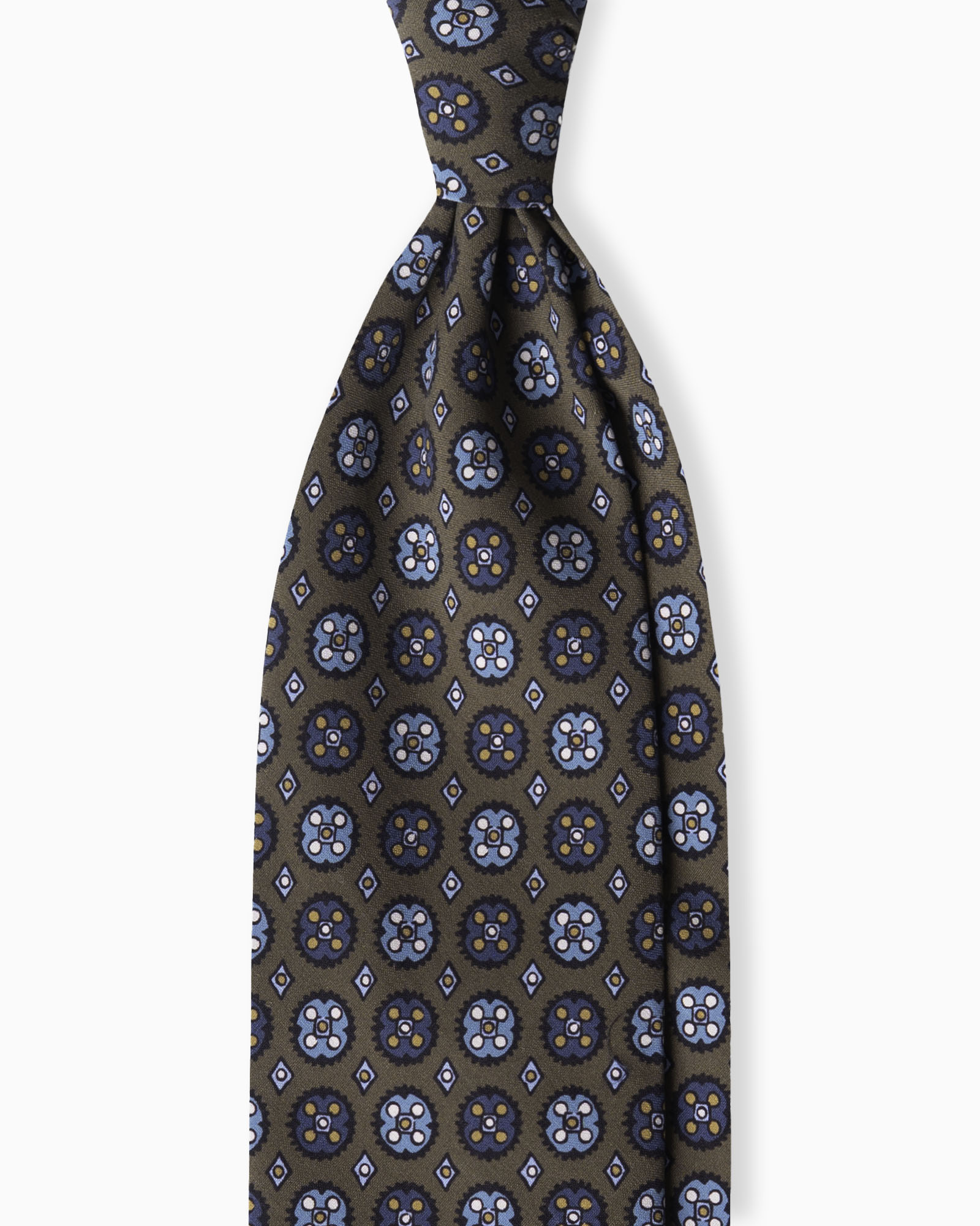 Cravatta in Seta Madder 3 Pieghe con Medaglioni - Marrone Cedro