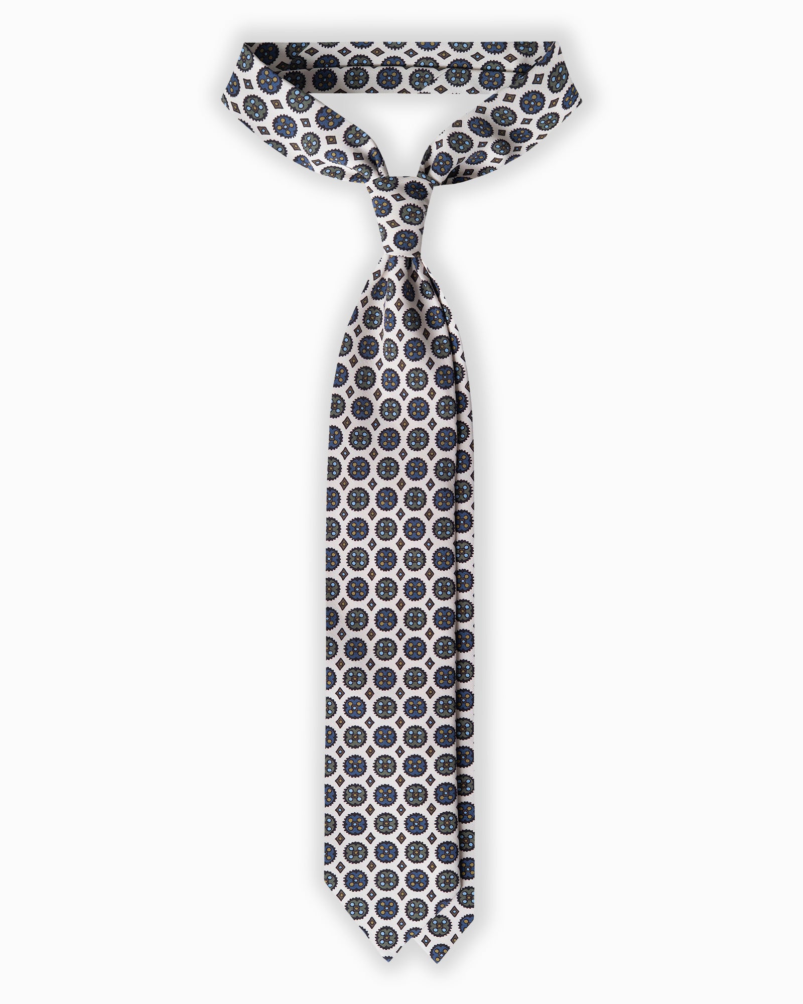 Cravatta in Seta Madder 3 Pieghe con Medaglioni - Avorio