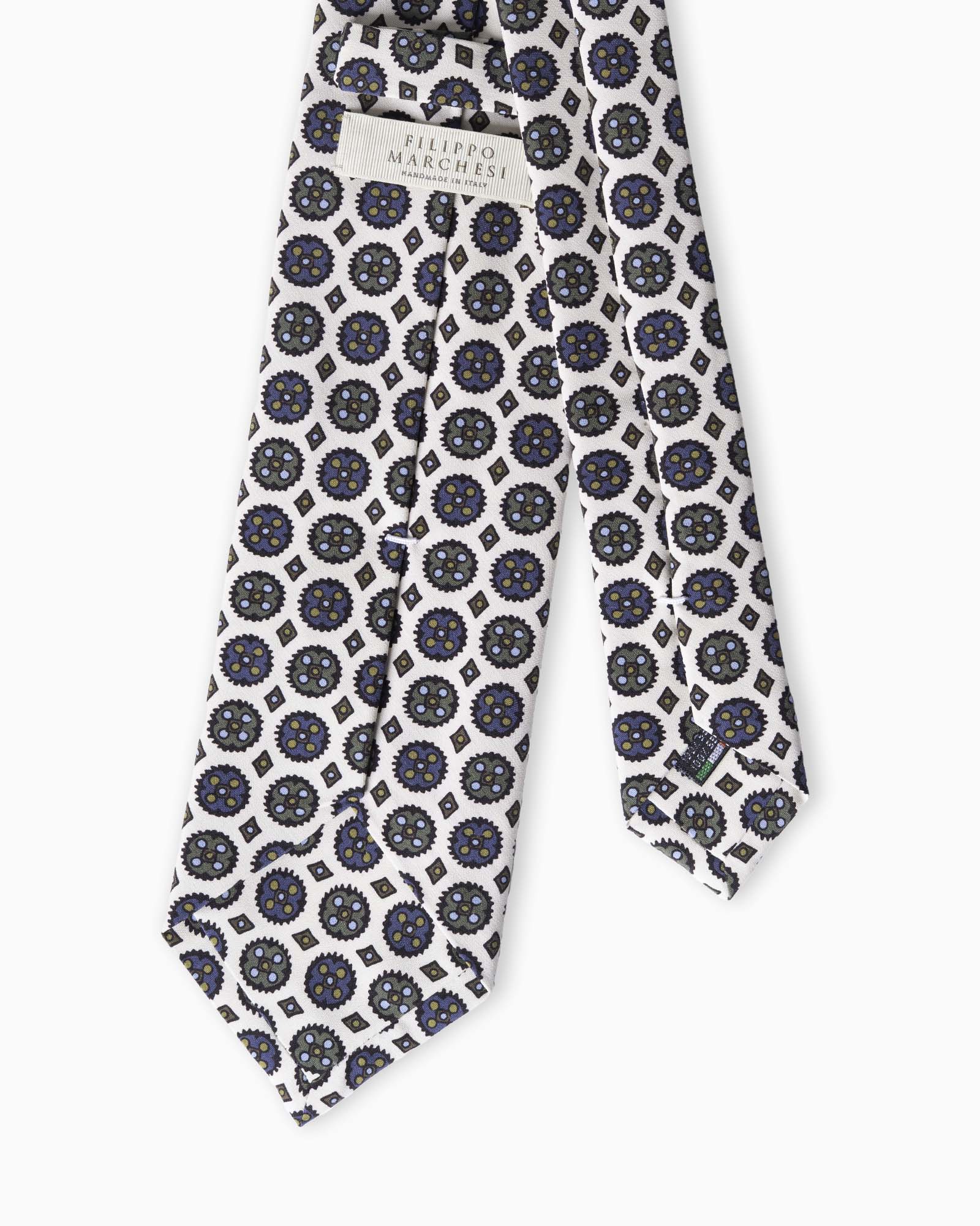 Cravatta in Seta Madder 3 Pieghe con Medaglioni - Avorio