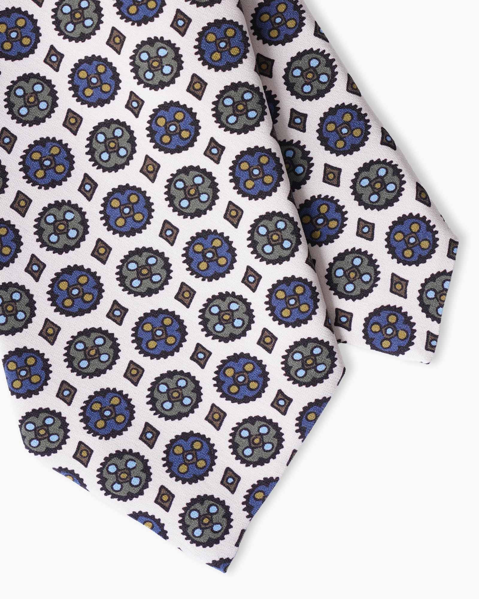 Cravatta in Seta Madder 3 Pieghe con Medaglioni - Avorio