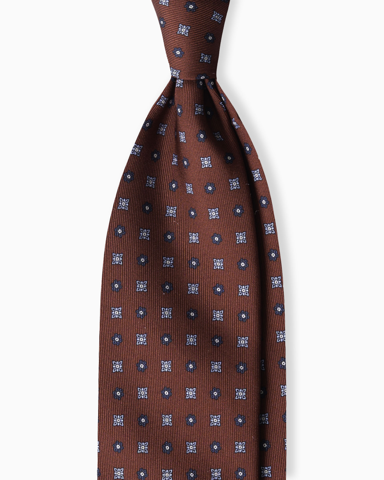 Cravatta in Seta Inglese 3 Pieghe Micro Motivo Floreale - Rosso Mattone