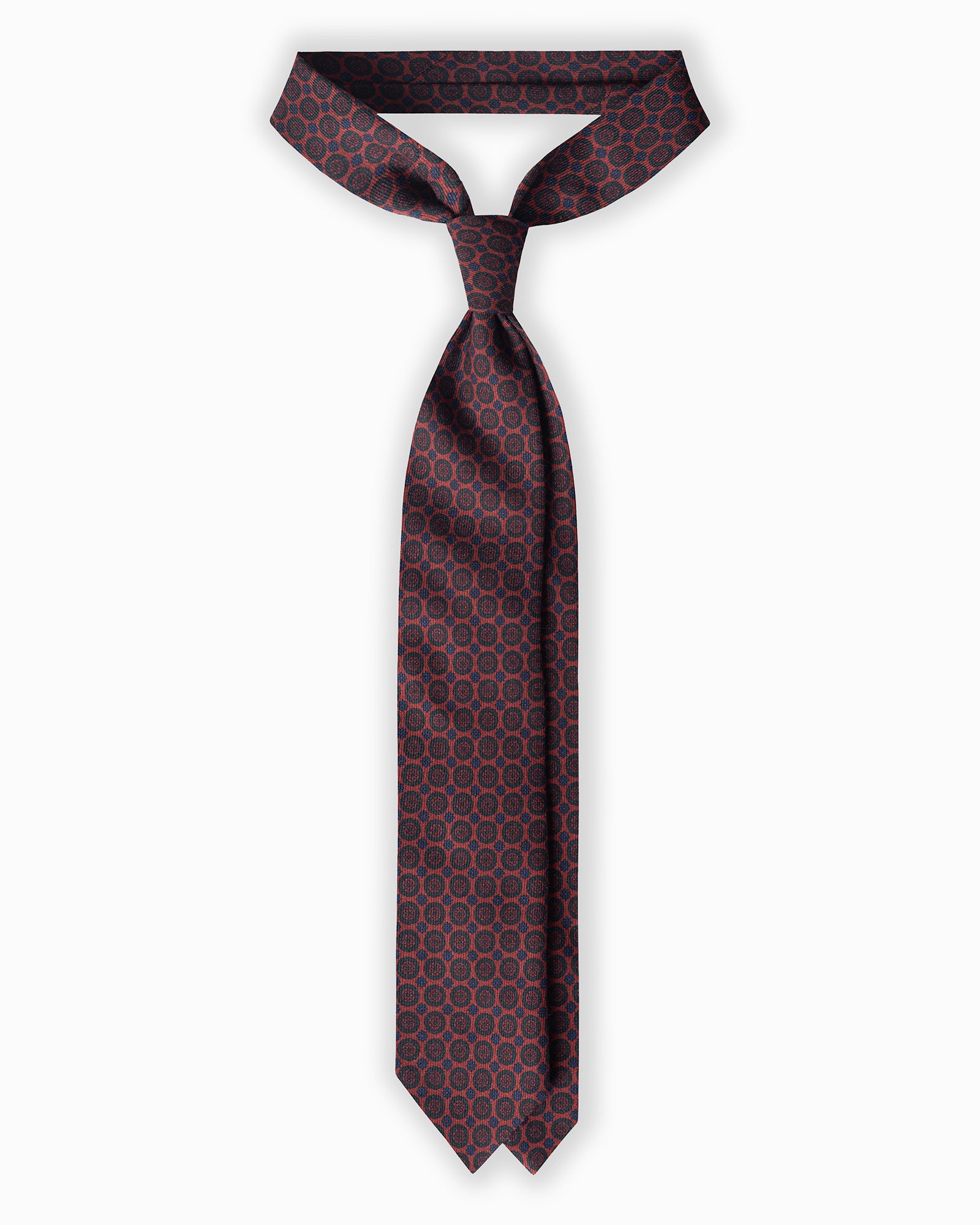 Cravatta in Lana 3 Pieghe Rosso Ruggine con Motivo Floreale