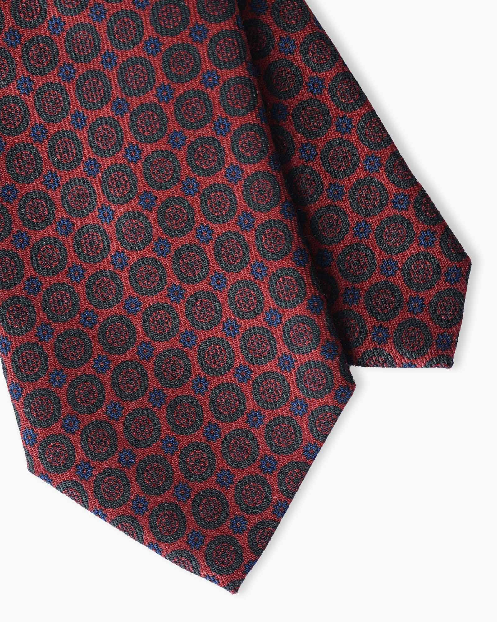 Cravatta in Lana 3 Pieghe Rosso Ruggine con Motivo Floreale