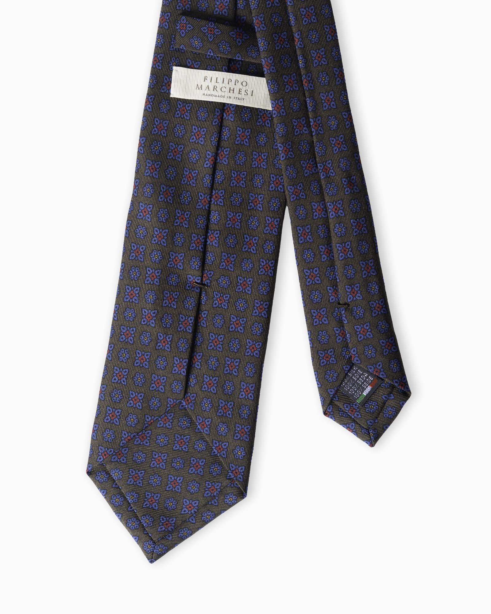 Cravatta in Seta Inglese con Micro Motivo Floreale - Verde Bosco