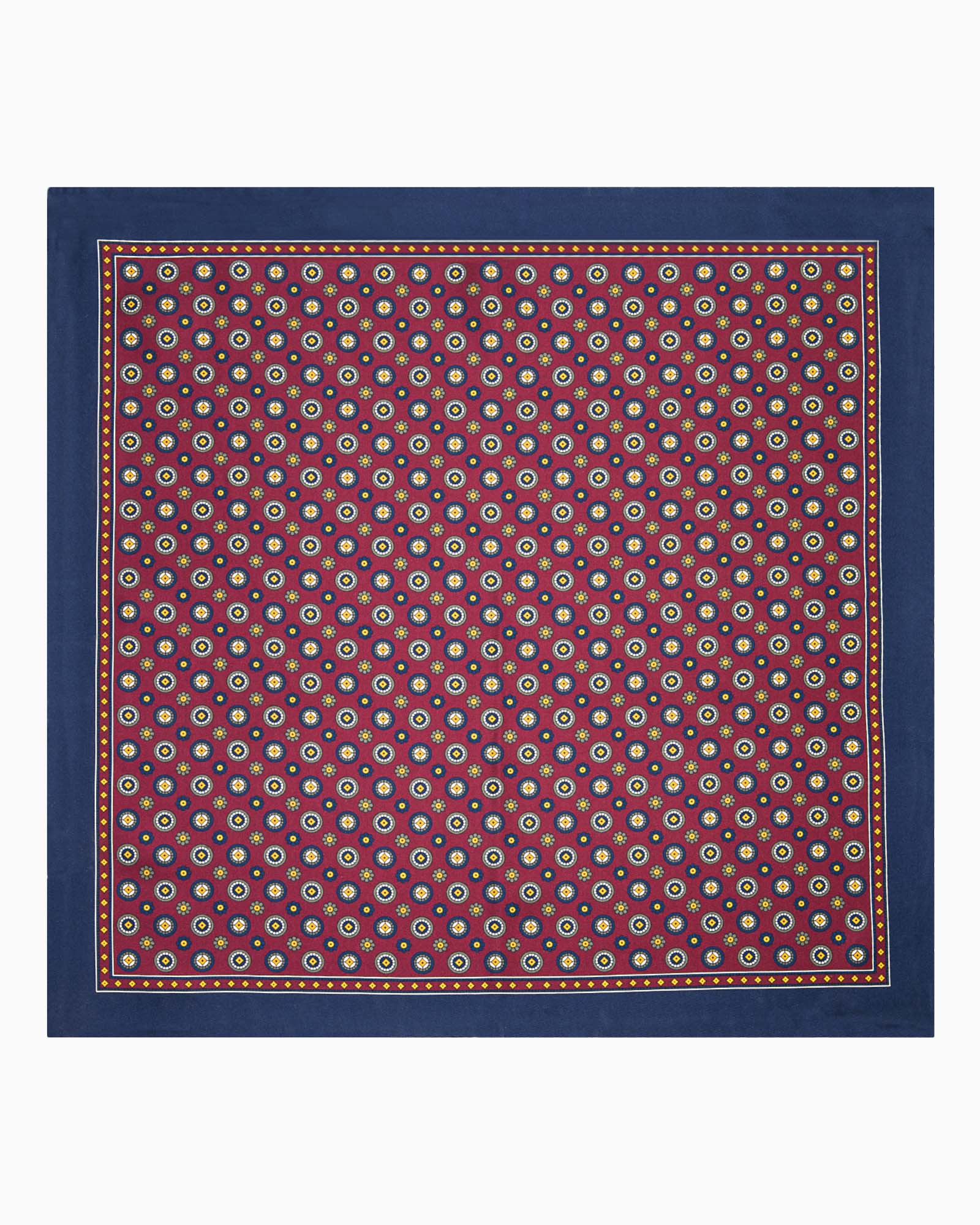 Floral Pattern Printed Silk Pocket Square - Burgundy Blue