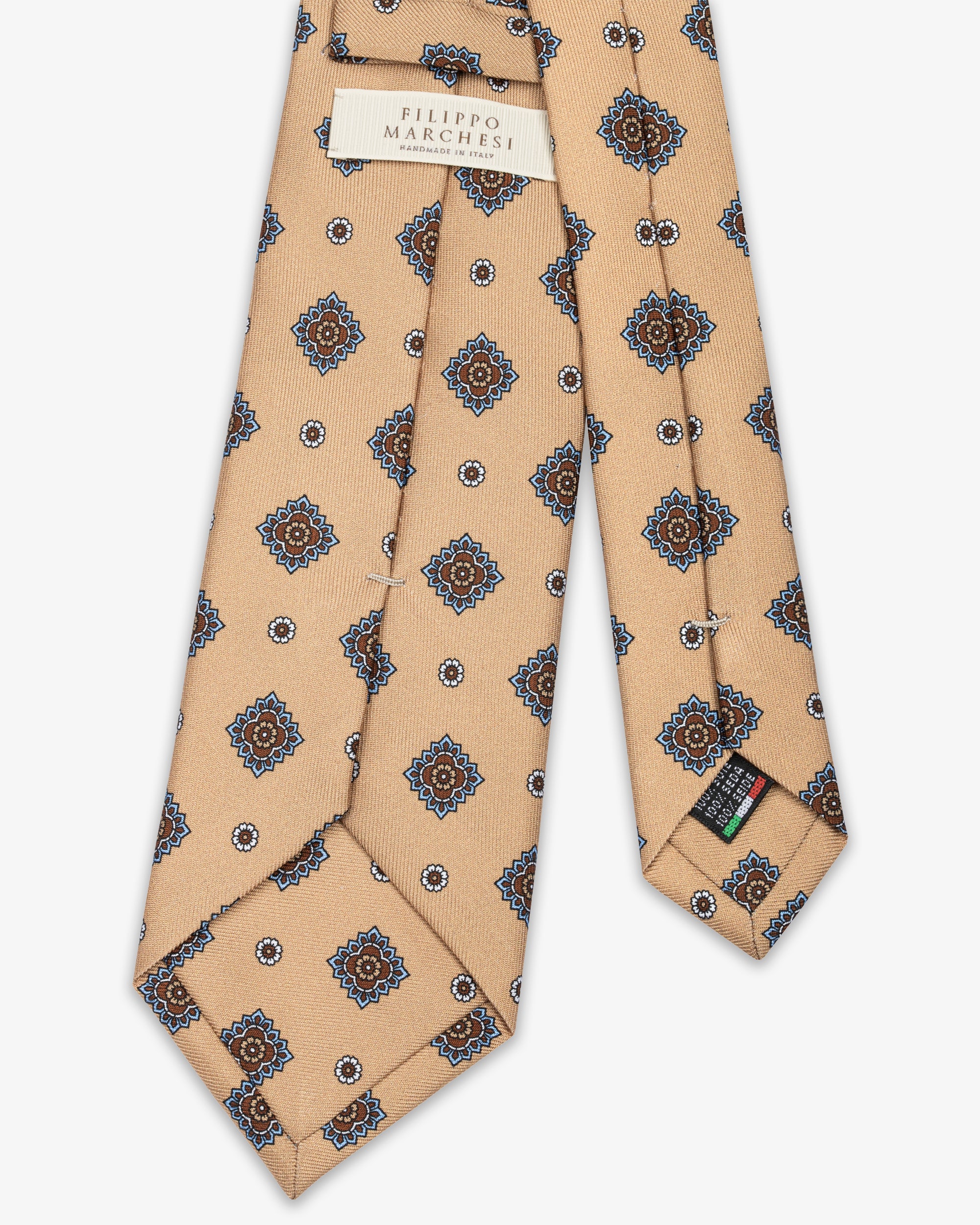 Cravatta 3 Pieghe In Seta Inglese Stampata Floreale - Giallo Ocra