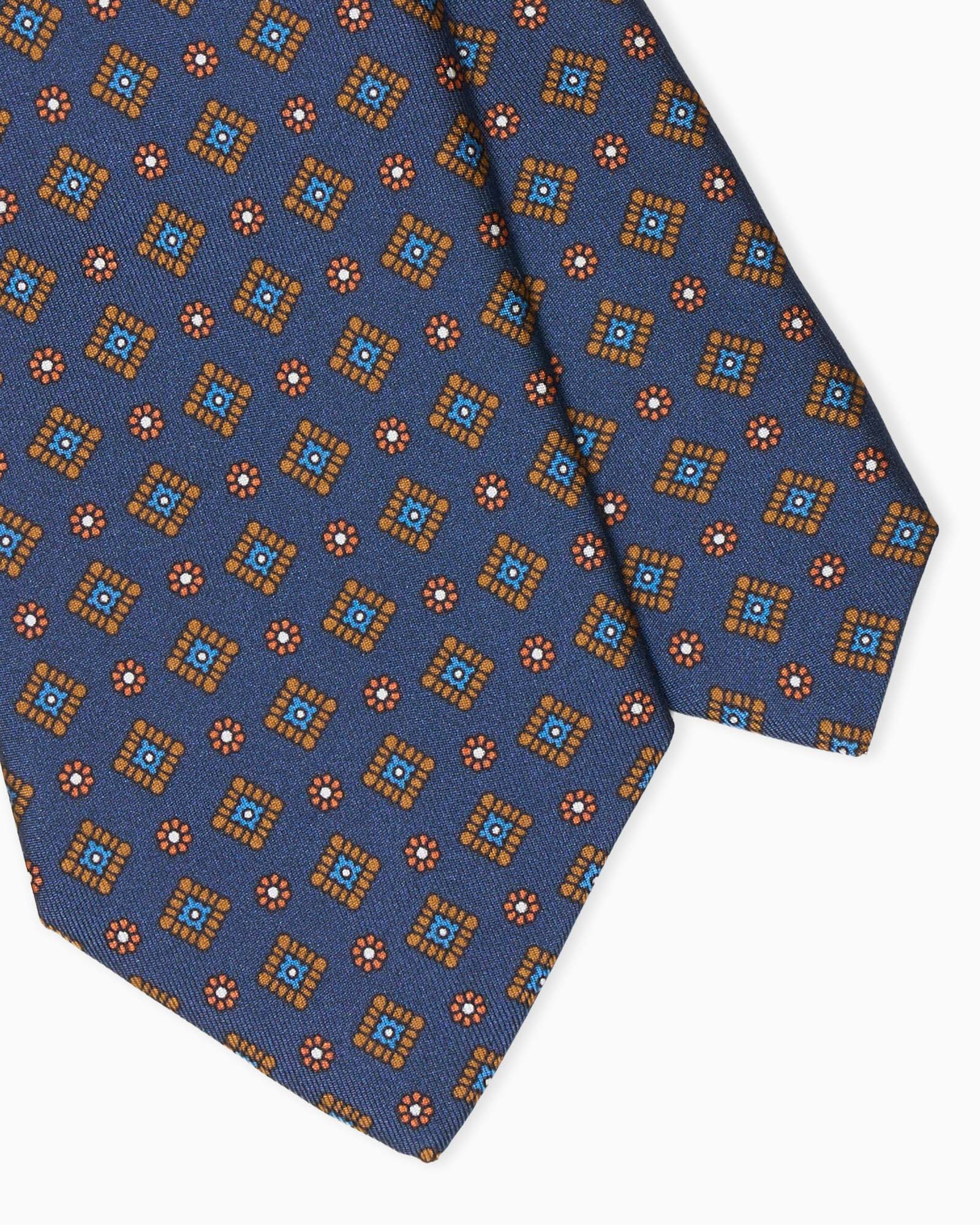 3 Fold Micro Pattern Printed Italian Silk Tie - Blue Orange