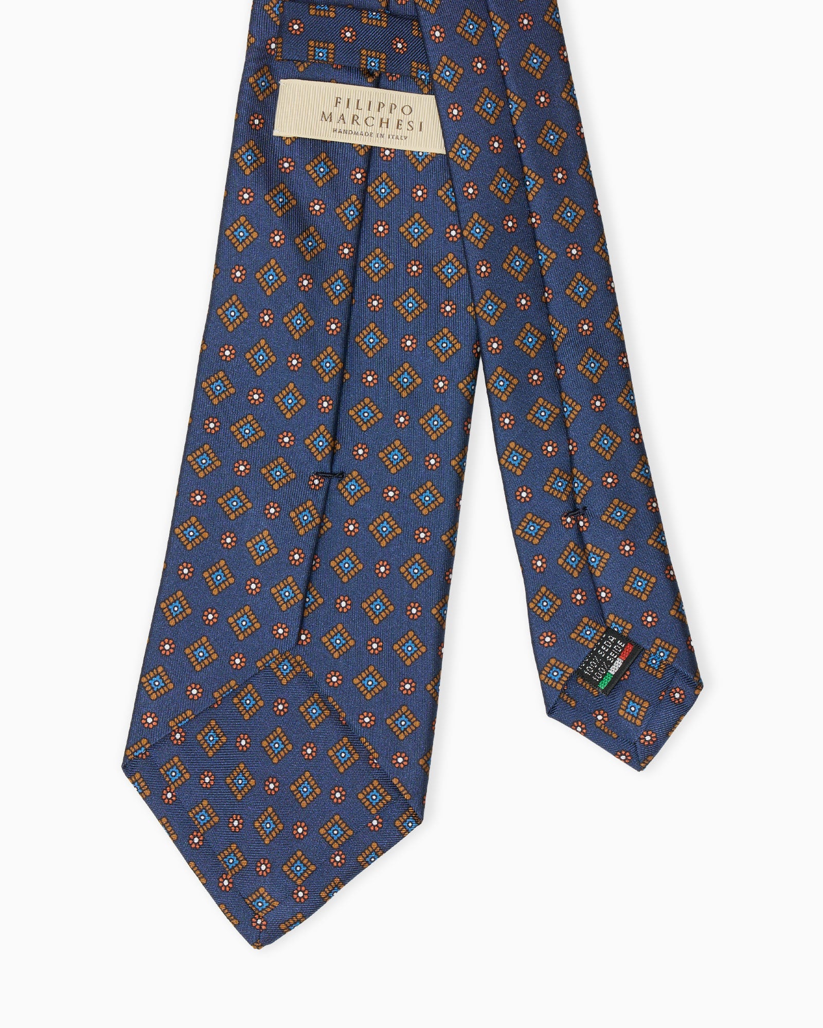 3 Fold Micro Pattern Printed Italian Silk Tie - Blue Orange