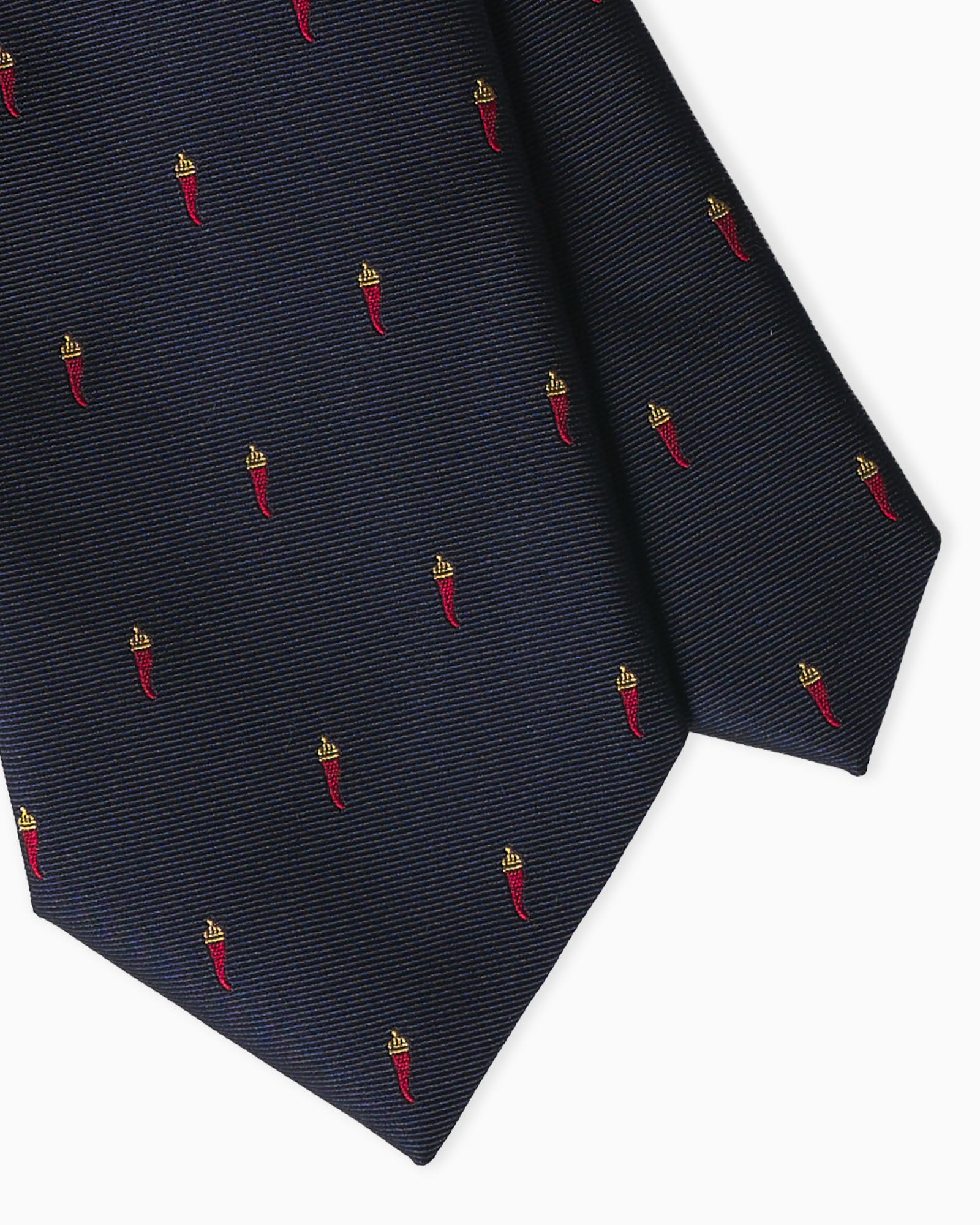 Cravatta artigianale blu in seta jacquard 3 pieghe con motivo cornetti napoletani