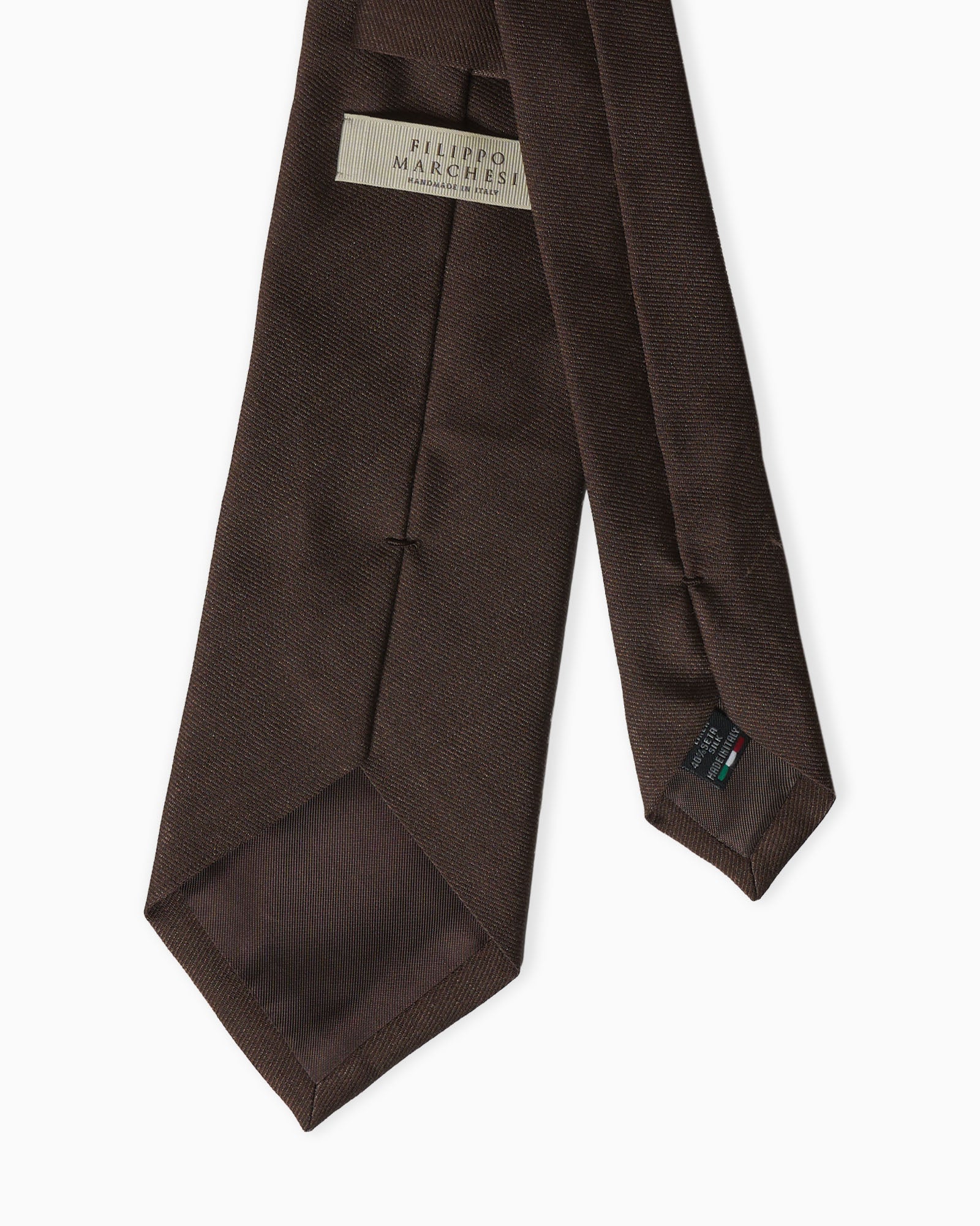 Brown artisanal lined silk linen tie with natural texture