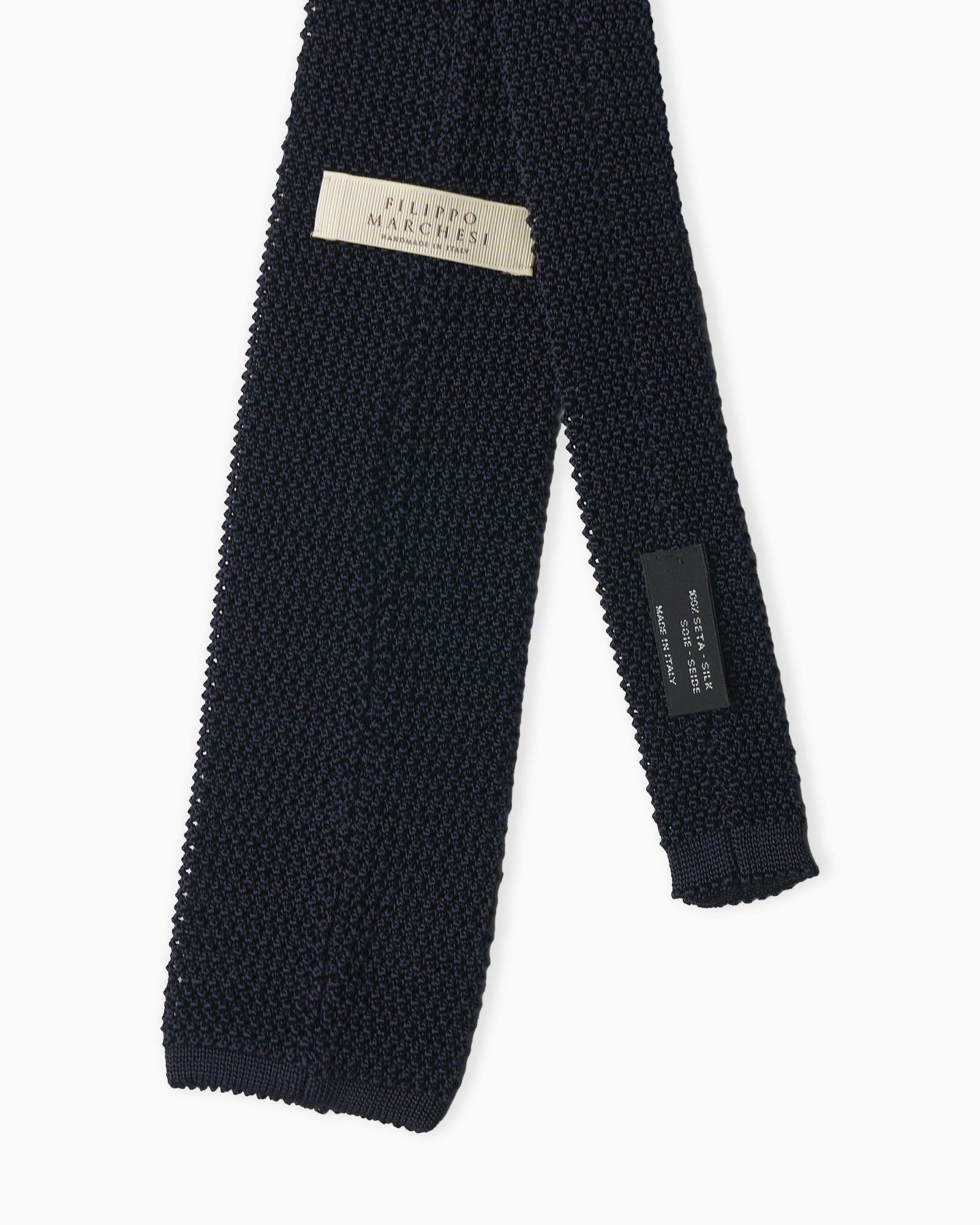 Cravatta tricot blu in maglia punto uncinetto fatta a mano in Italia