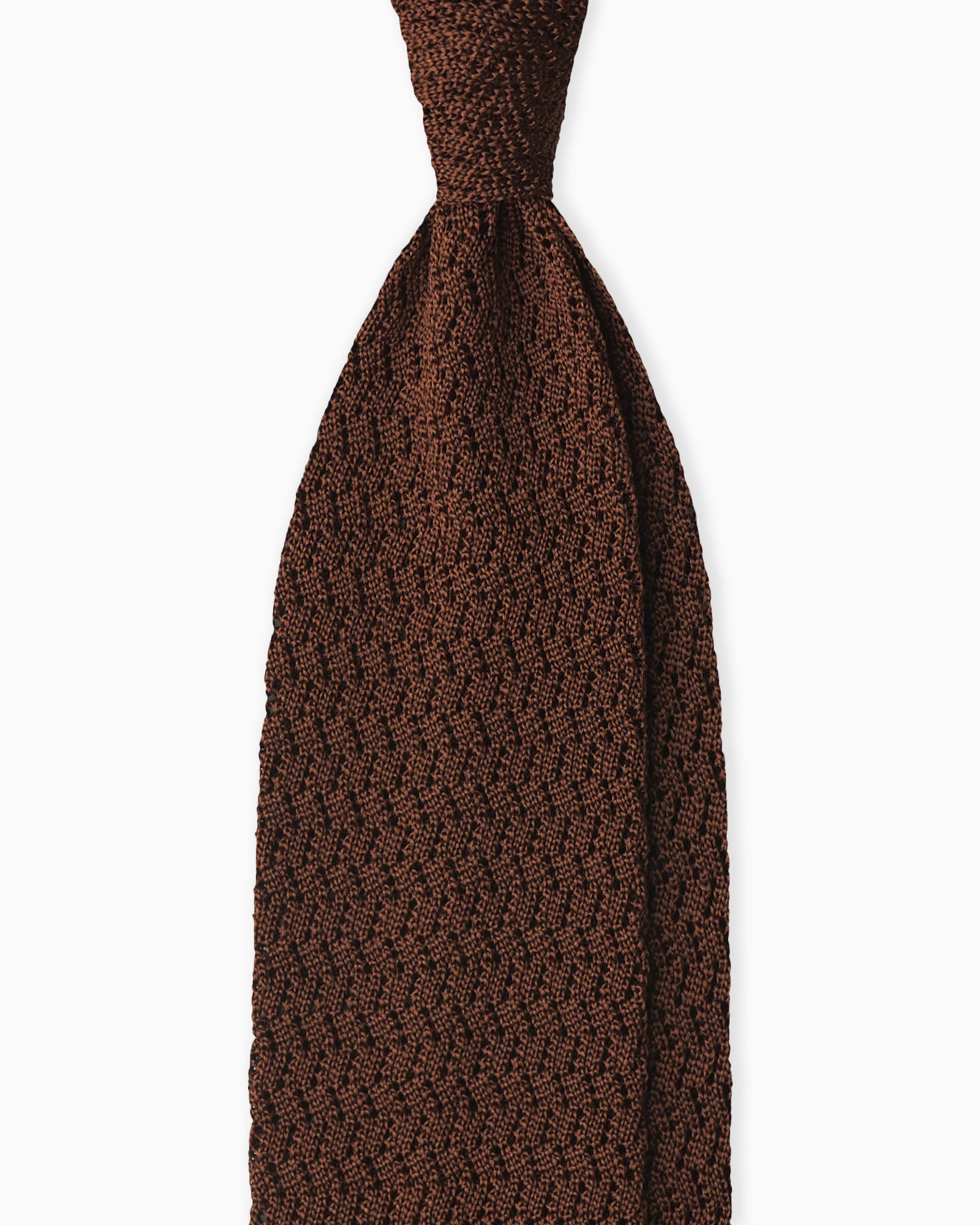 Cravatta tricot tabacco in maglia zigzag fatta a mano in Italia