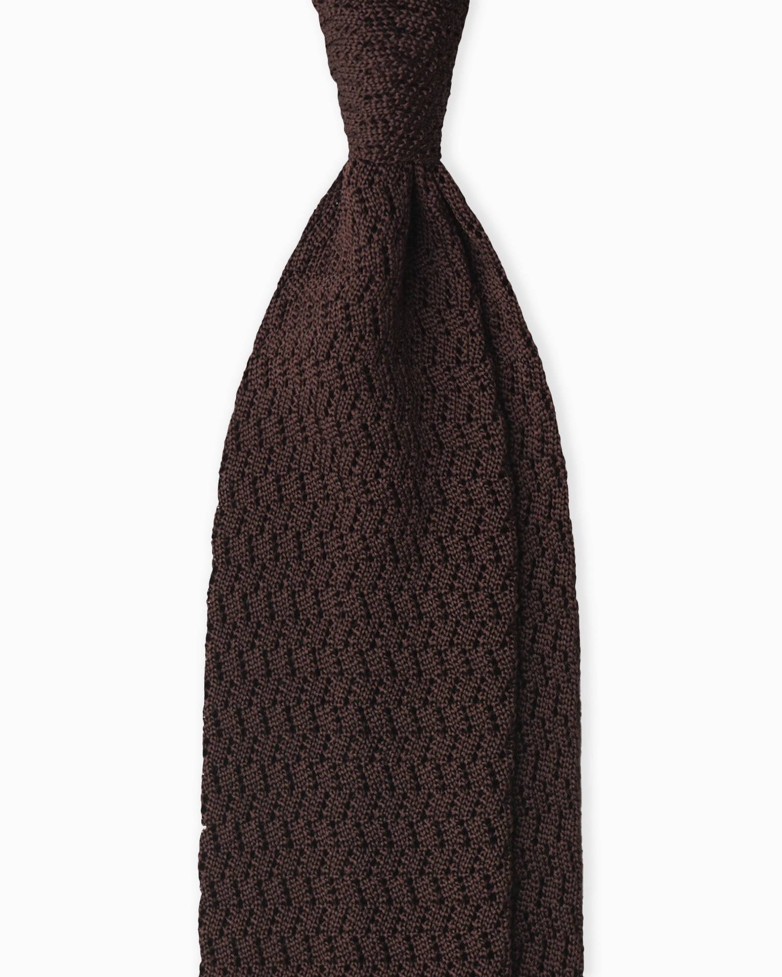 Brown zigzag knit tie handmade in Italy tricot style