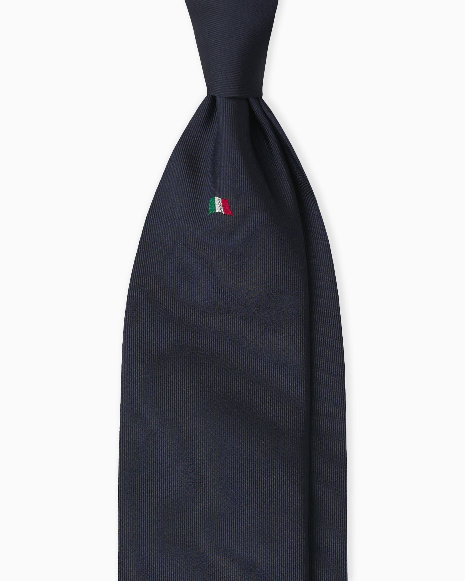 Cravatta su misura in seta jacquard blu con bandiera italiana fatta a mano in Italia