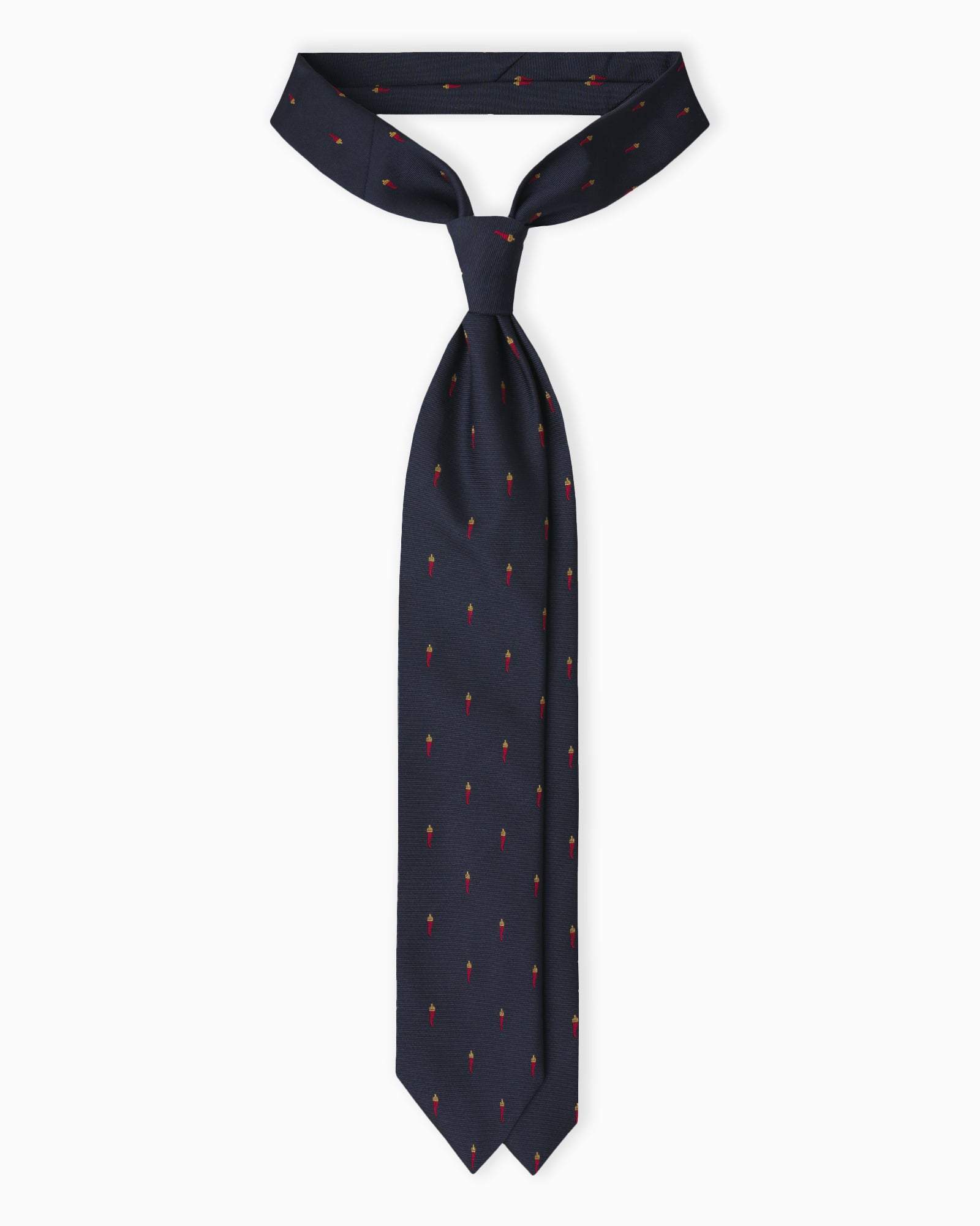 Bespoke blue artisanal jacquard silk tie with Neapolitan corn motif