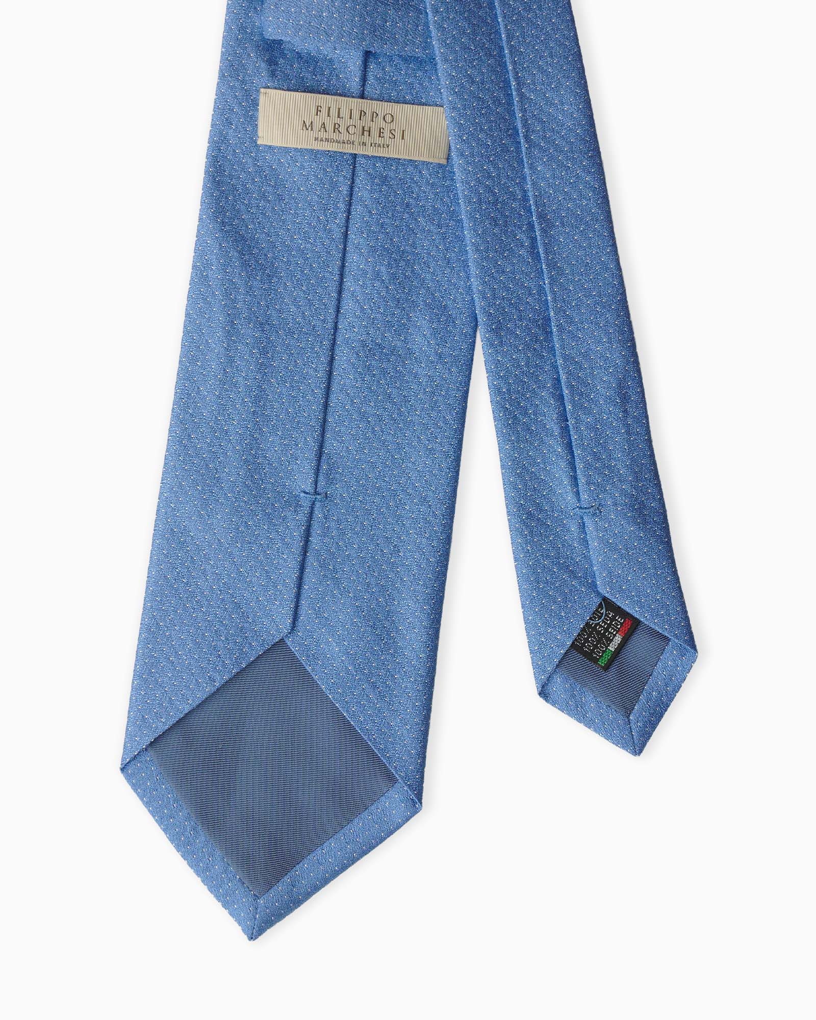 Light blue artisanal 3-fold silk tie in jacquard with refined micro dot motif