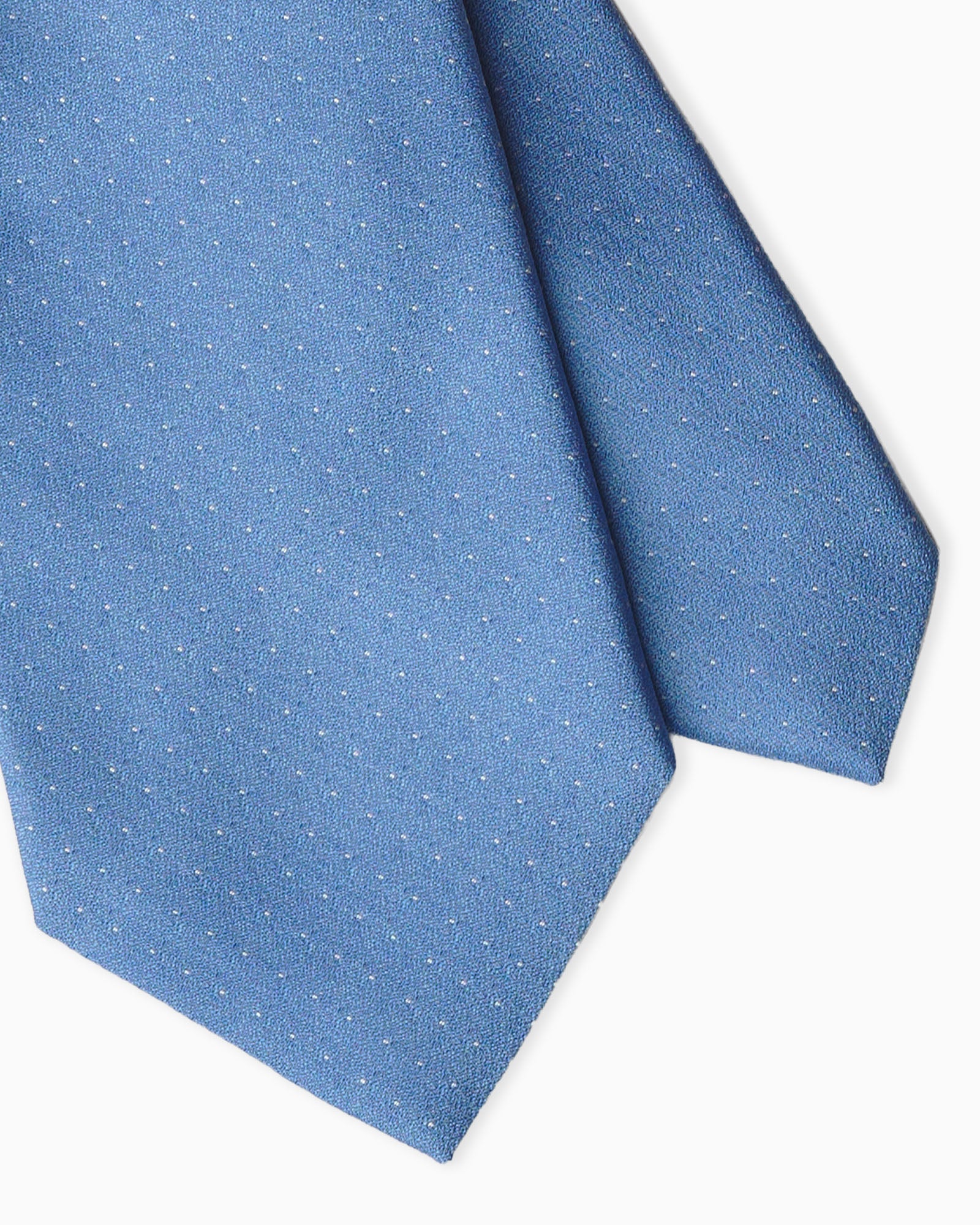 Light blue artisanal 3-fold silk tie in jacquard with woven dot motif