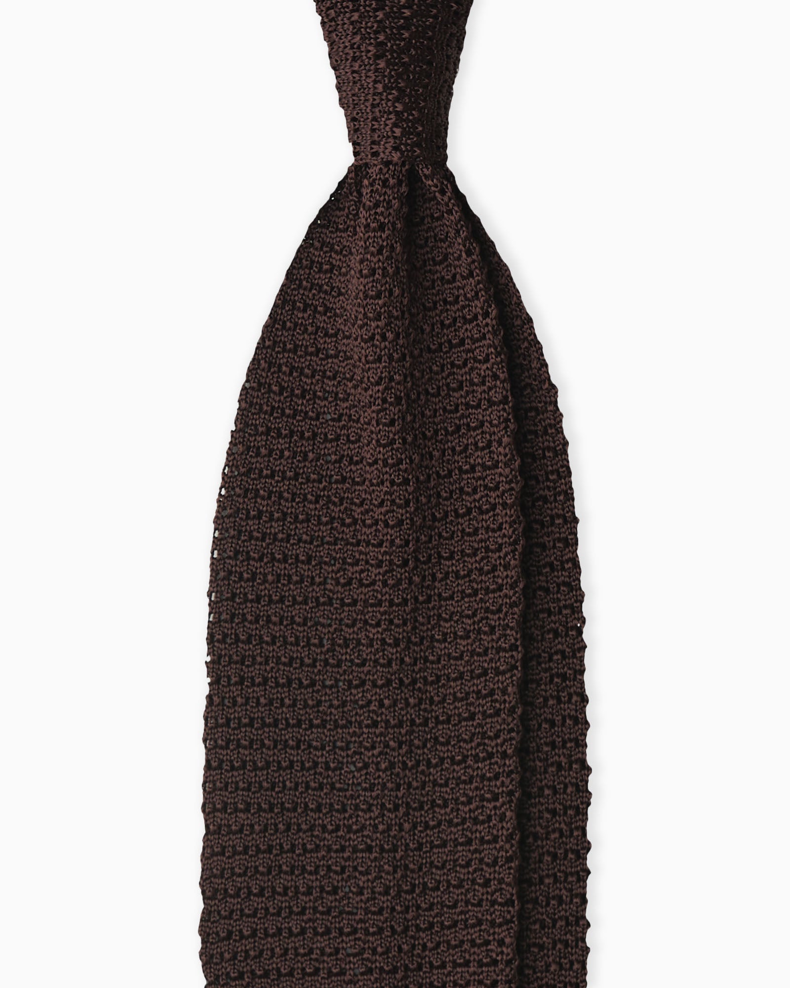 Brown crochet knit tie handmade in Italy with V-end tip