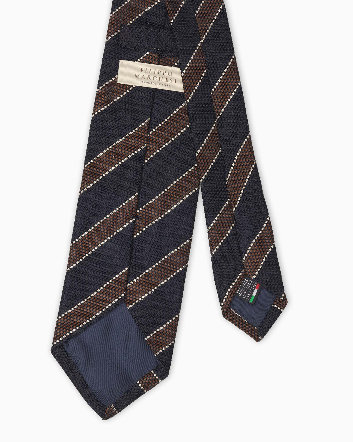Cravatta in Seta Grenadine Regimental Righe Larghe - Blu Marrone