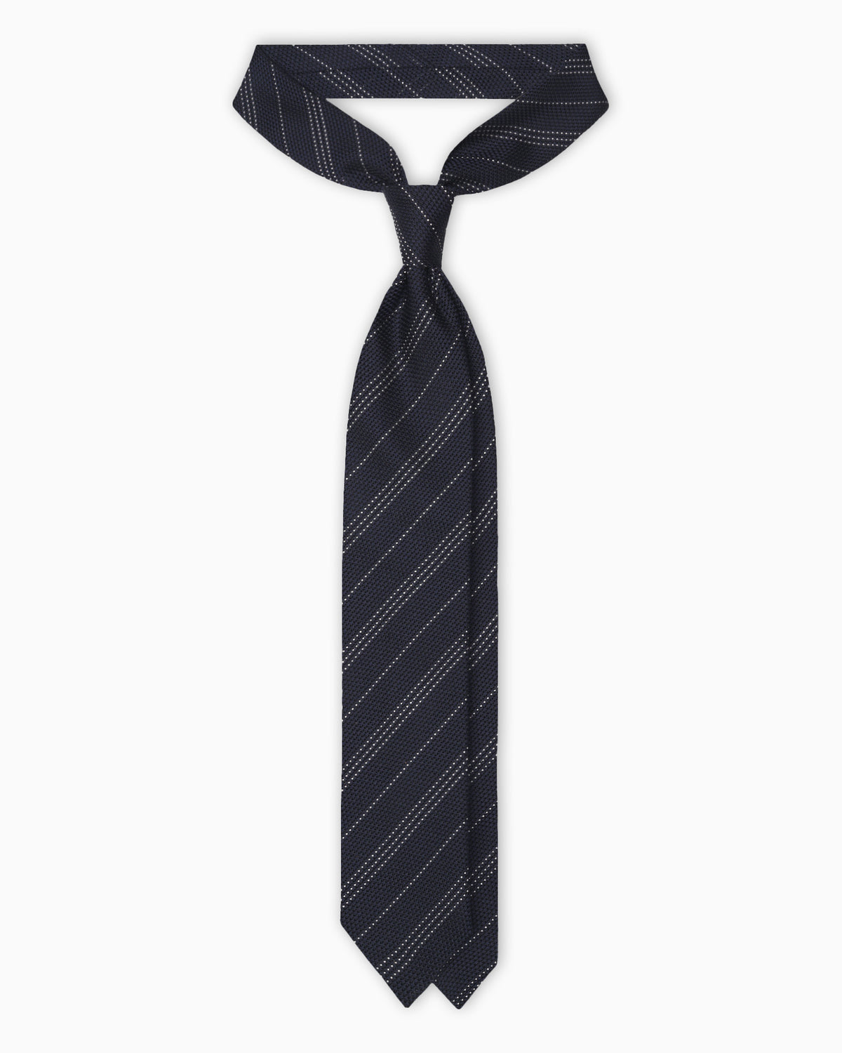 Double Stripe Regimental Grenadine Silk Tie - Navy Blue White