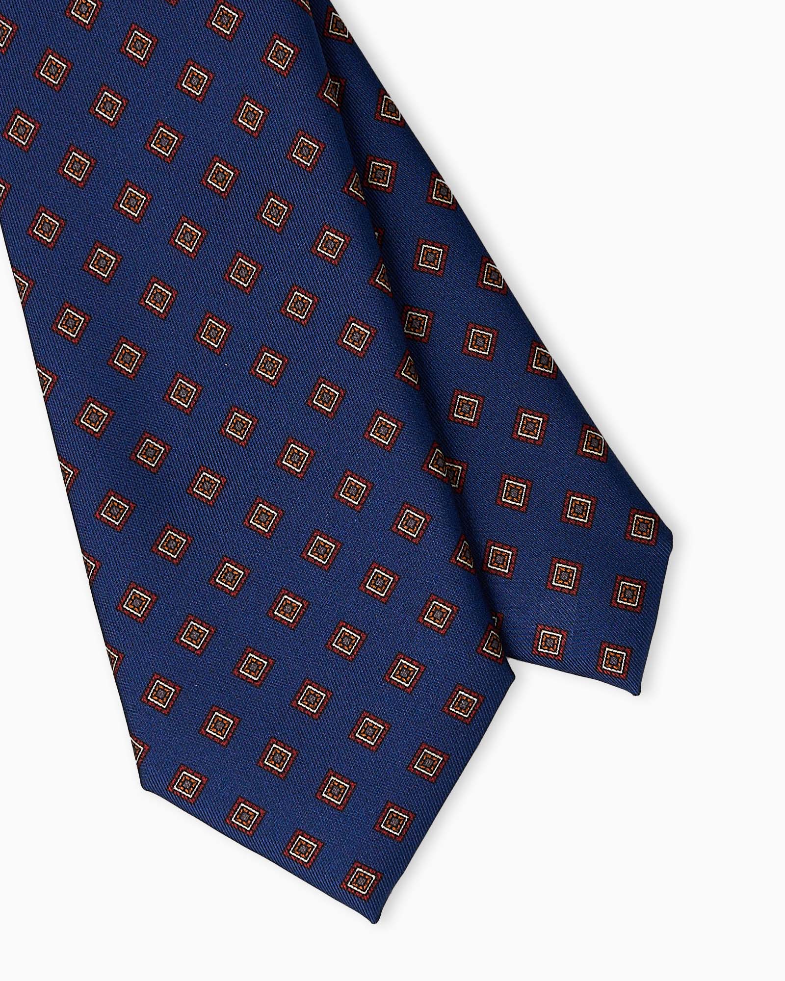 Geometric Pattern Printed Silk Tie - Blue