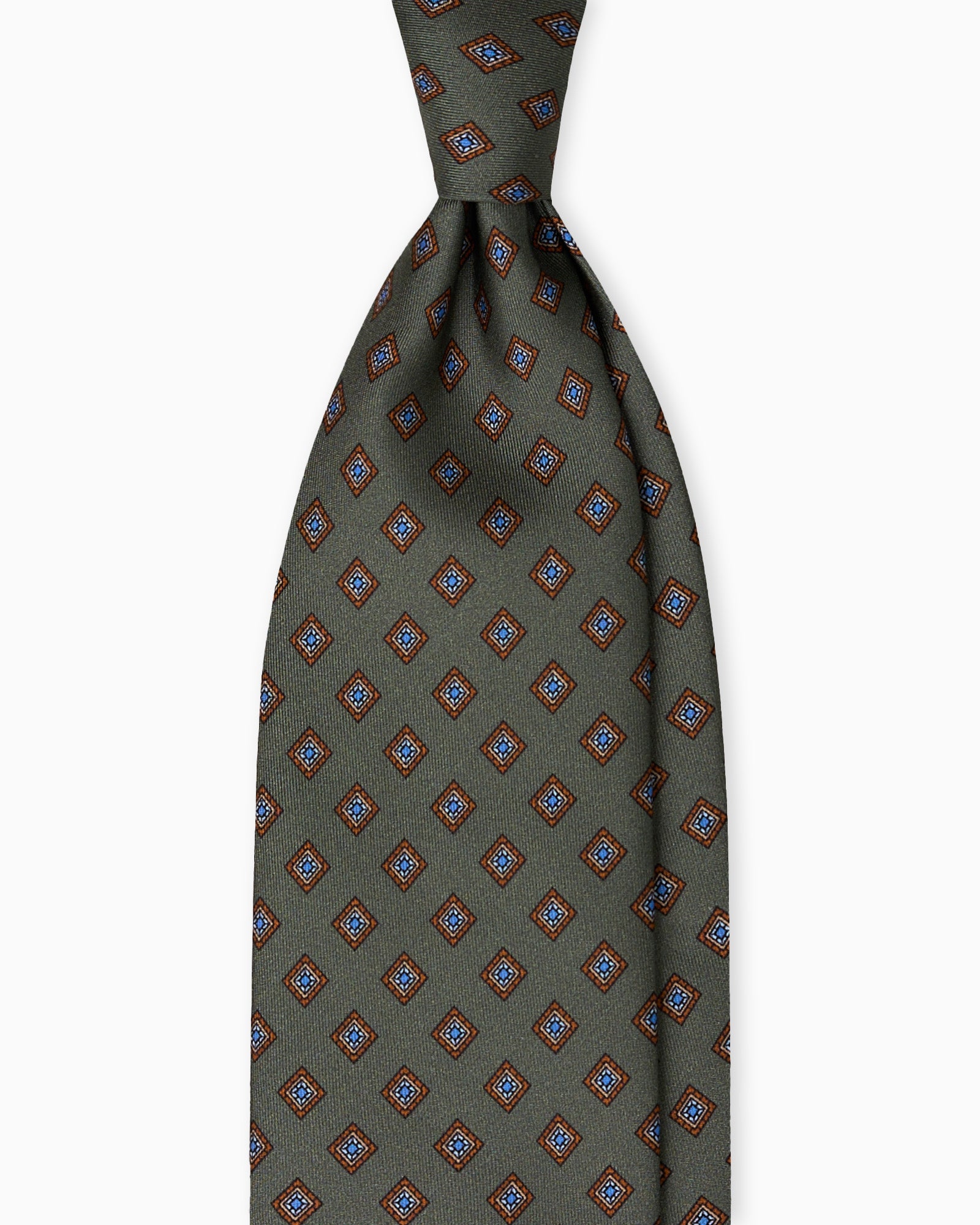 Geometric Pattern Printed Silk Tie - Green