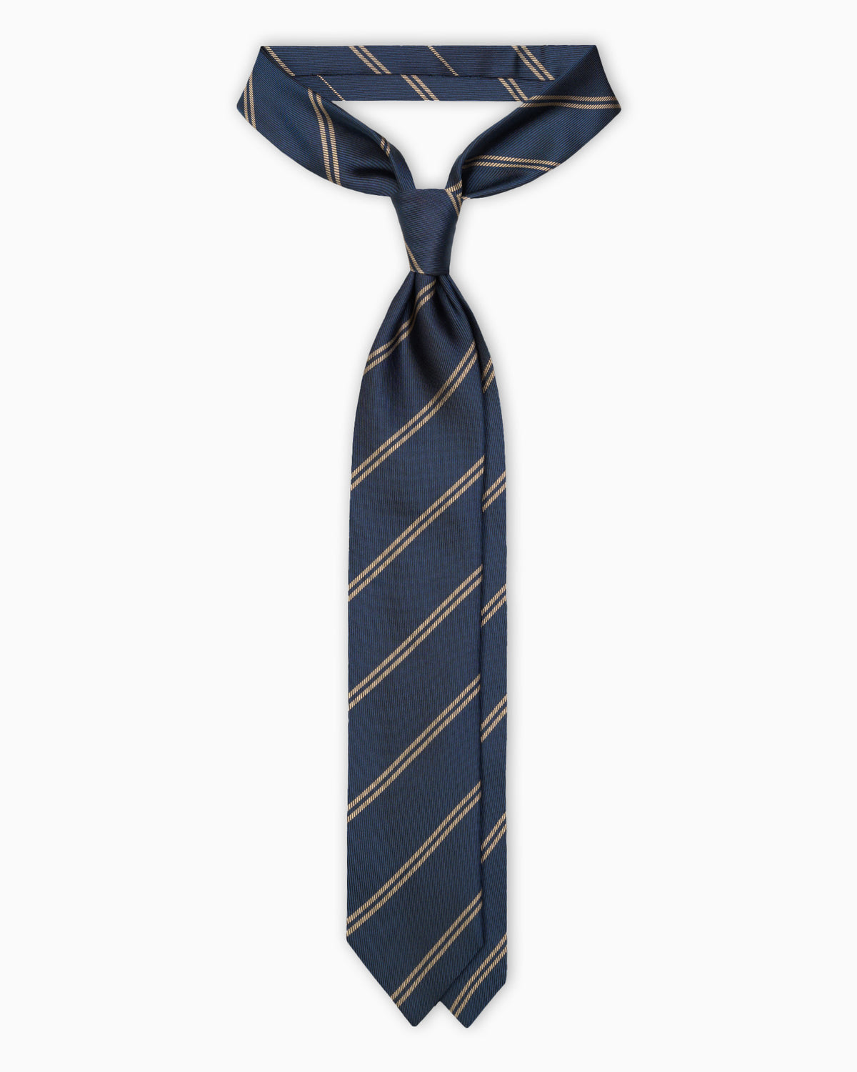 Cravatta in Seta Tessuta a Righe - Blu Beige