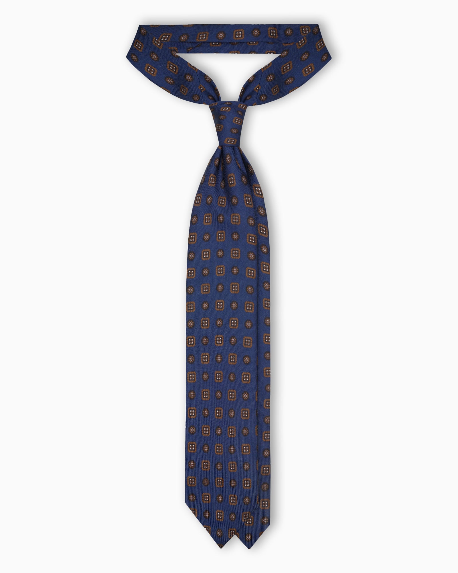 Cravatte in Seta Madder con Motivo Floreale - Blu/Marrone