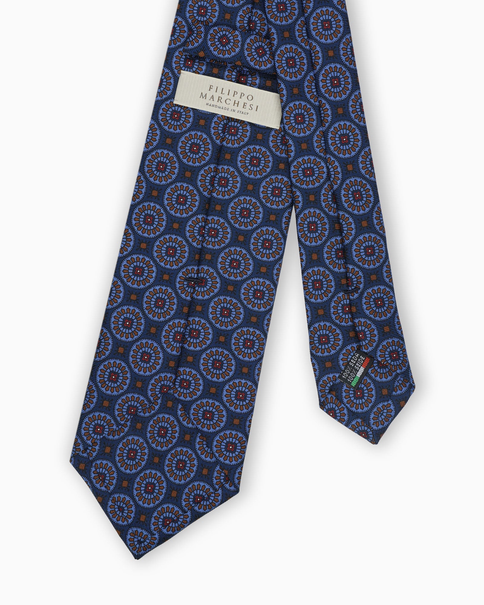Cravatta in Seta Madder con Medaglioni - Blu di Persia