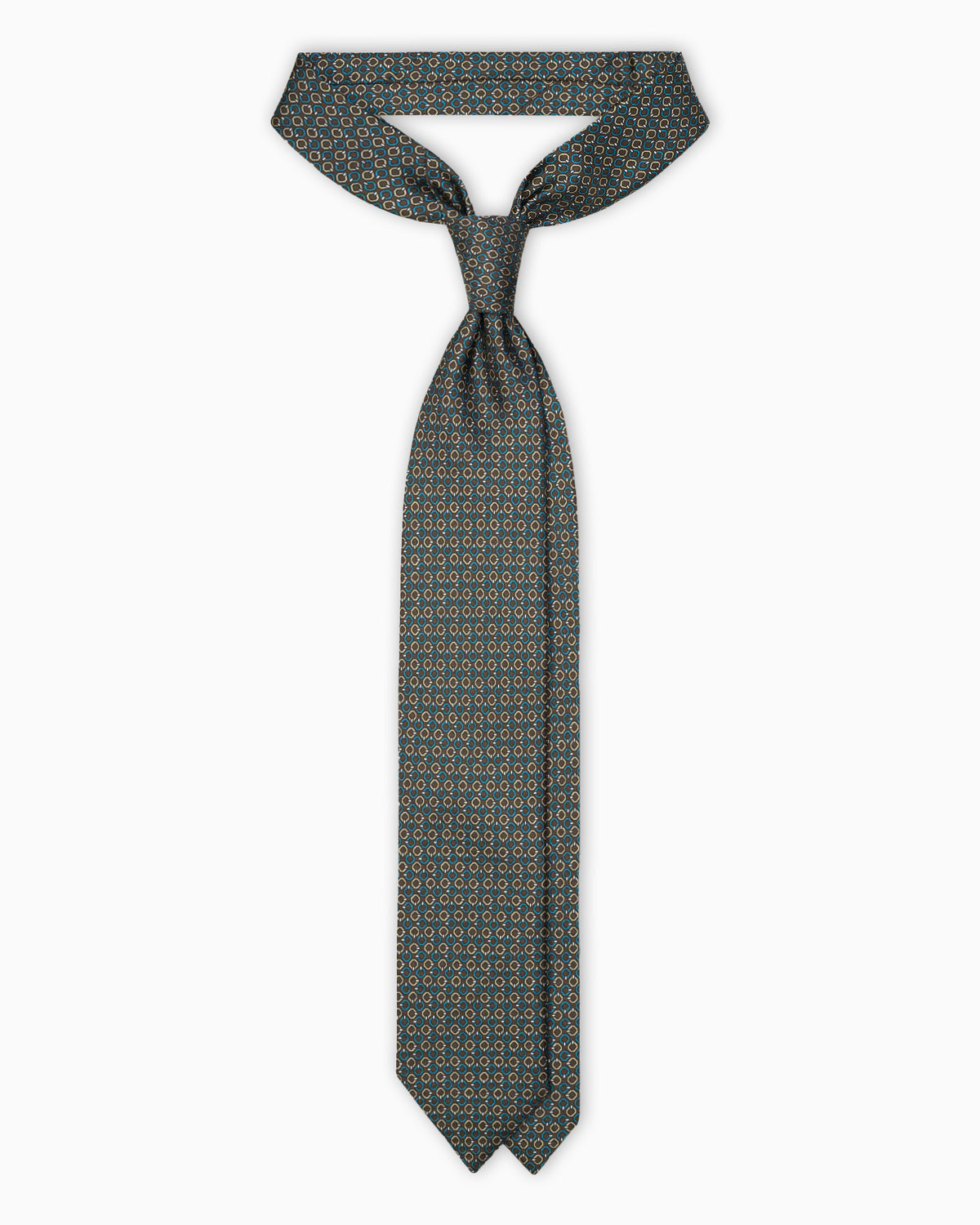 Geometric Pattern Printed Silk Tie - Brown