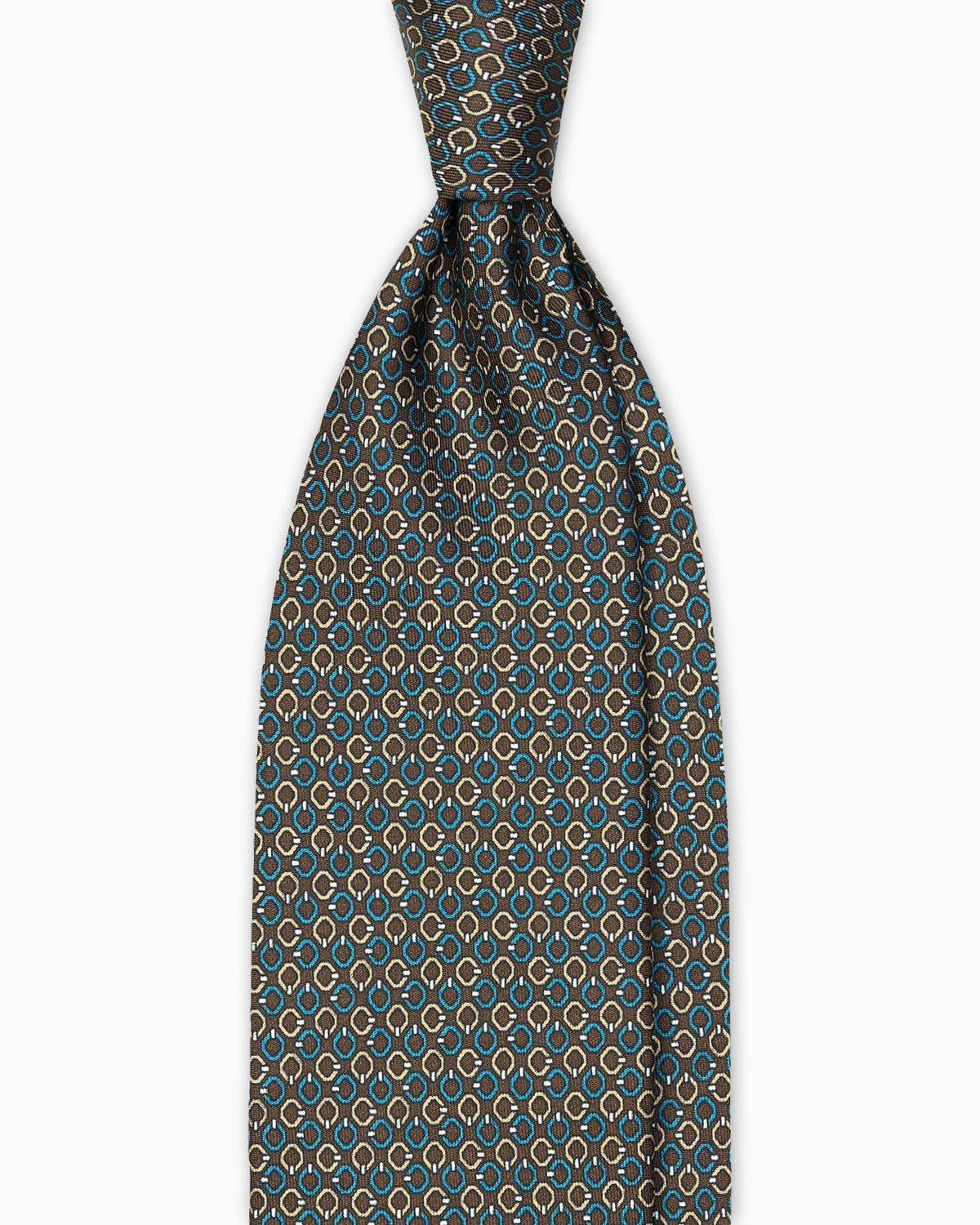 Geometric Pattern Printed Silk Tie - Brown