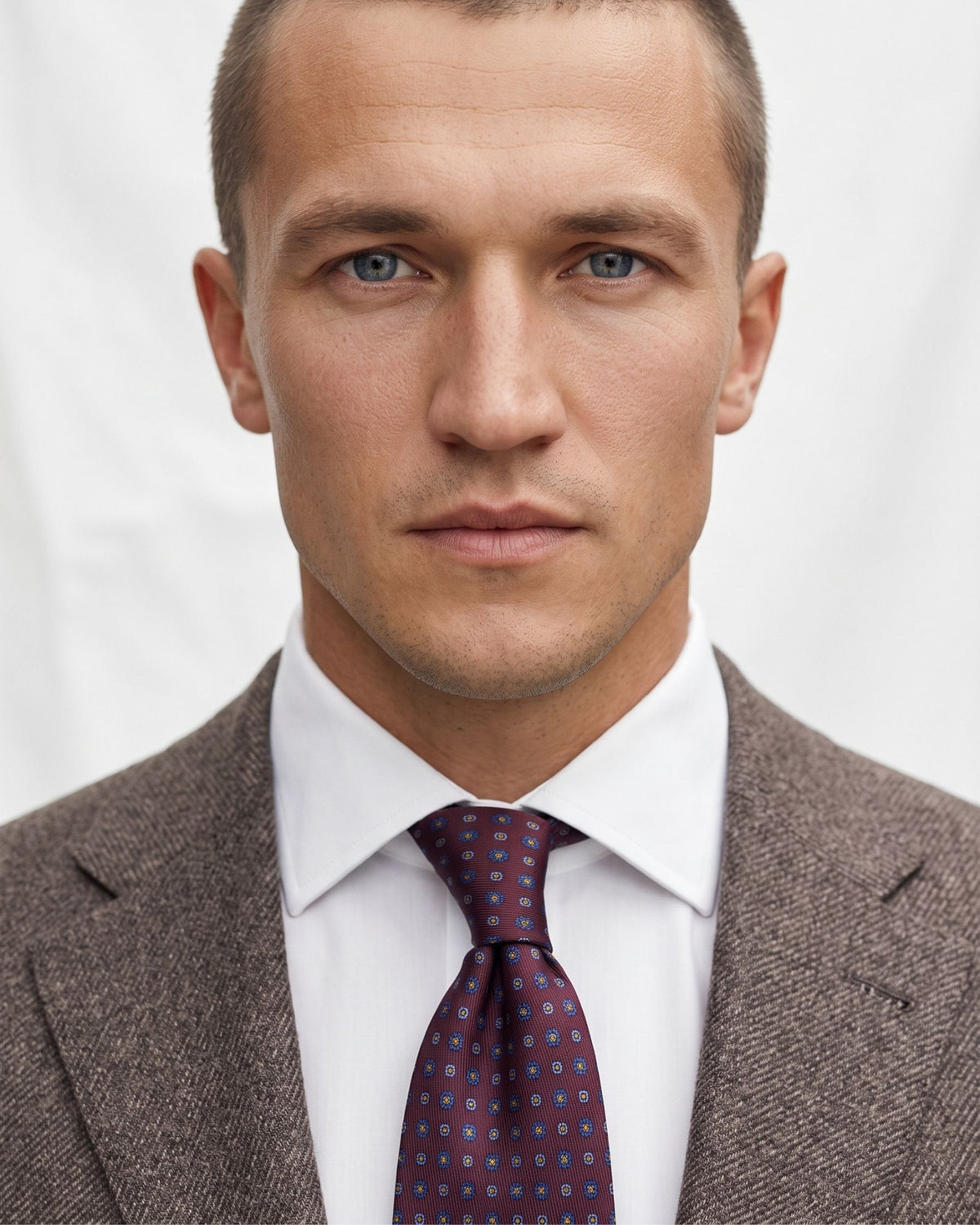 3 Fold Floral Pattern Italian Silk Tie - Bordeaux